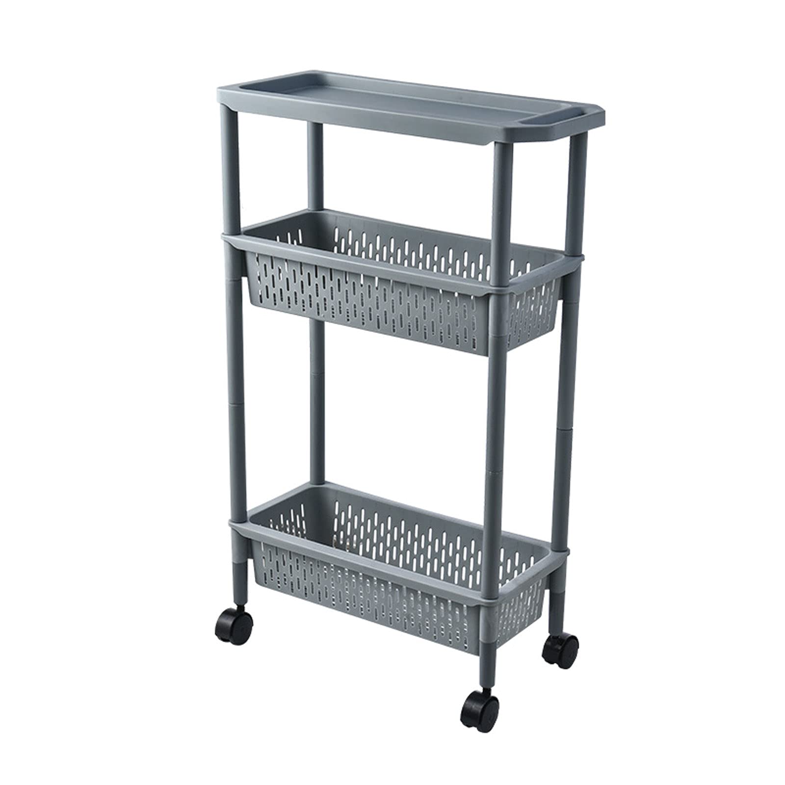WXXT Slim Rolling Storage Cart - 3-Tier Slide Out Kitchen Organizer, Space-Saving Floor-to-Ceiling Bathroom Shelf Unit for Spices, Vegetables & Home Organization (Gray) - Perfect for Small Kitchens, Bathrooms & Pantries