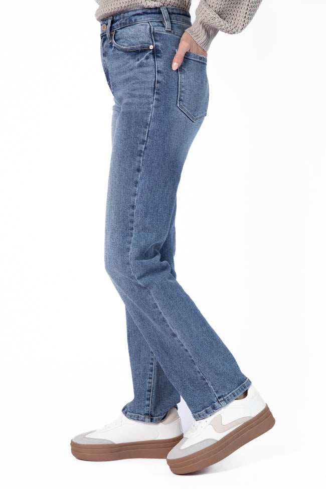 Raleigh Medium Wash Straight Leg Jeans for Women - Classic Comfort Denim Pants | Perfect for Casual Wear, Office & Everyday Outfits