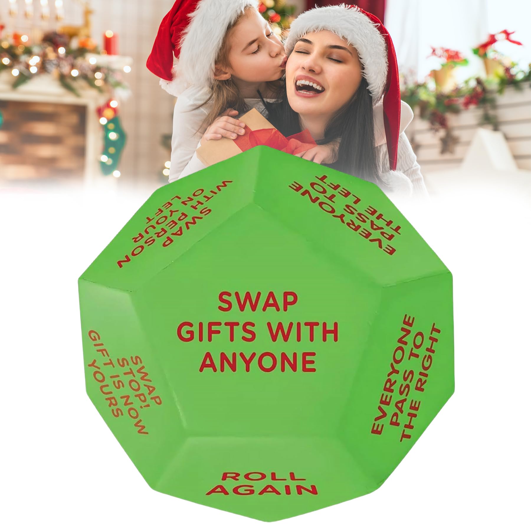 Santa Swap Gift Exchange Dice Game - 2025 New Christmas Party Game for Family & Friends - Oversized Holiday Decoration Die with 12 Unique Sides (1 Piece) - Perfect for Secret Santa, White Elephant, and Holiday Party Activities