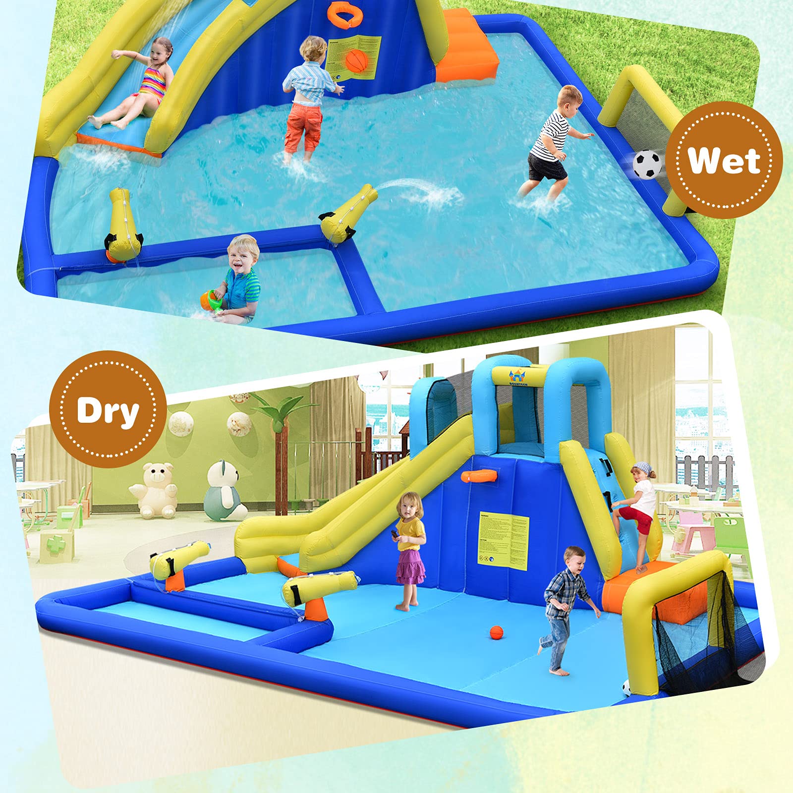 BOUNTECH 17x12FT Inflatable Water Slides for Kids - Giant Outdoor Water Park with Splash Pool, Dual Water Cannons & Soccer Game - Blow Up Bounce House for Backyard Parties, Summer Fun & Birthday Gifts (Perfect for Family Gatherings, Pool Parties & Outdoor Playtime)