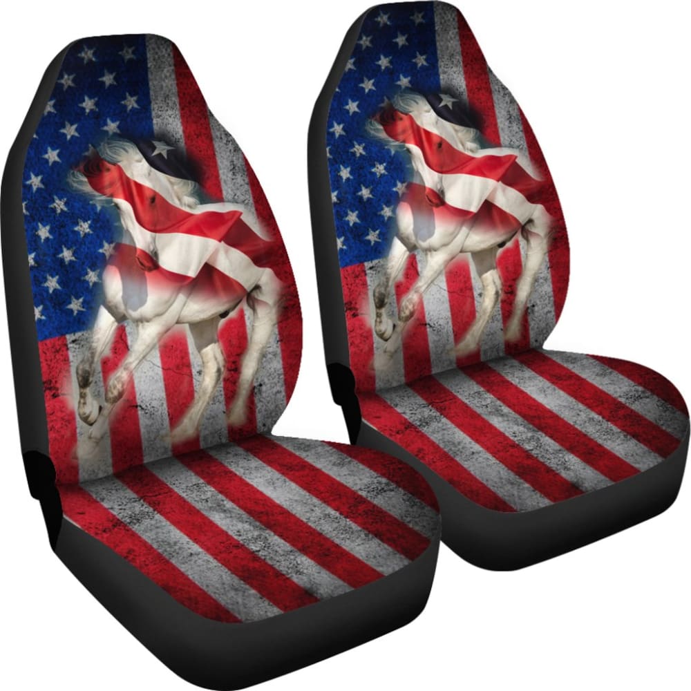 American Flag Big Horse All-Weather Protective Car Seat Covers - Durable Front & Back Seat Protectors for Trucks, SUVs and Vehicles - Perfect for Road Trips, Outdoor Adventures and Patriotic Decor