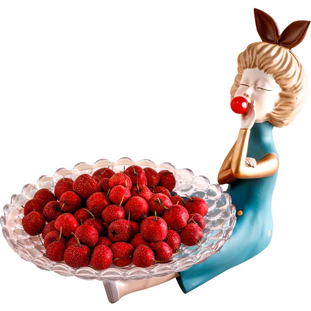 11 Inch Resin Snack Serving Dish - Elegant Girl Figurine Glass Candy Bowl for Fruits, Nuts, Cupcakes & Cookies | Perfect for Easter Parties, Weddings & Home Decor (Blue) | Ideal for Dessert Displays, Afternoon Tea & Holiday Entertaining