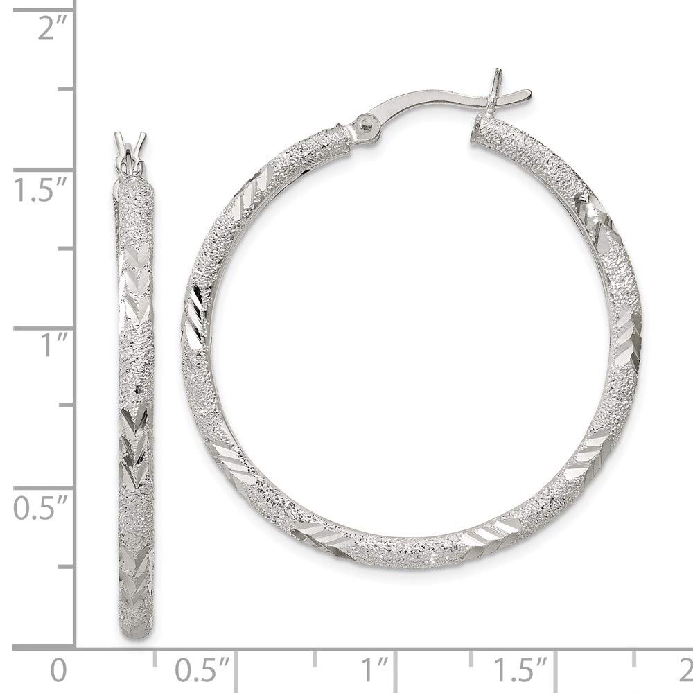 925 Sterling Silver Polished Diamond-cut Laser-cut Hinged Hoop Earrings for Women | Elegant Everyday & Party Jewelry | Perfect Gift for Birthday, Anniversary & Valentine's Day
