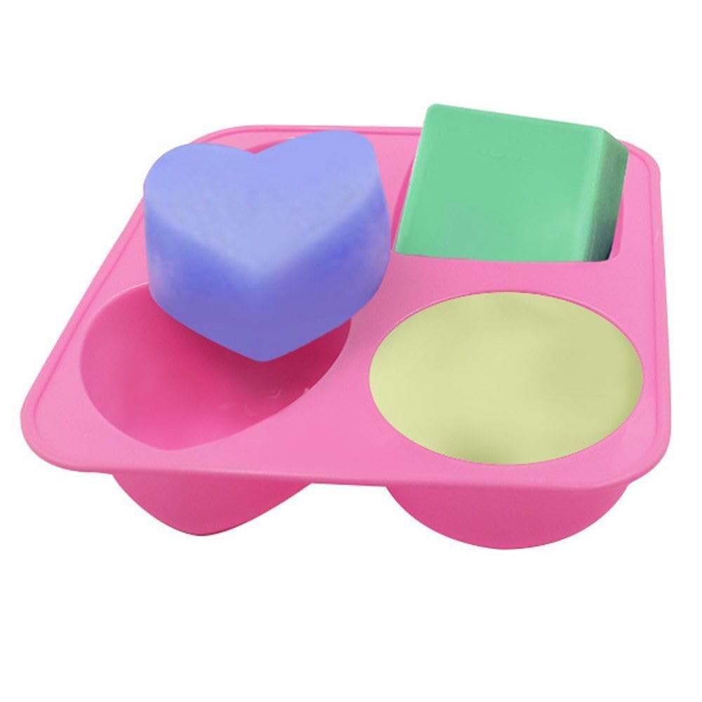 MoldBerry 4-in-1 Silicone Soap Mold Set - Round, Square, Oval & Heart Shapes for DIY Soap Making, Bath Bombs, Candles, Lotion Bars - Perfect for Home Crafting, Gifts & Spa Essentials (Multicolor, PK1)