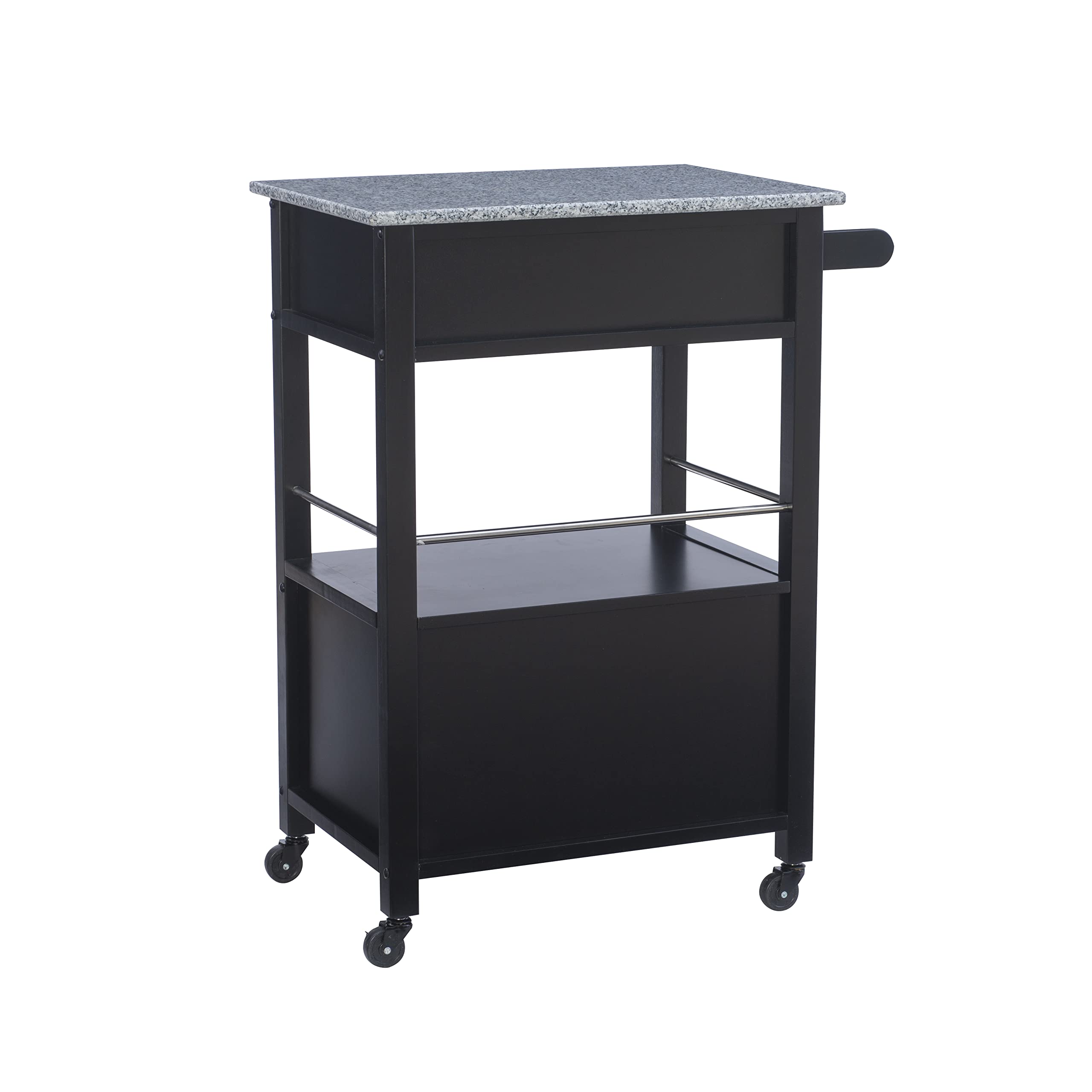 Linon Cayden Black Kitchen Cart - Rolling Island with Storage Shelves & Towel Rack for Small Spaces | Perfect for Kitchen Organization, Dining Room Serving, or as a Mobile Bar Cart