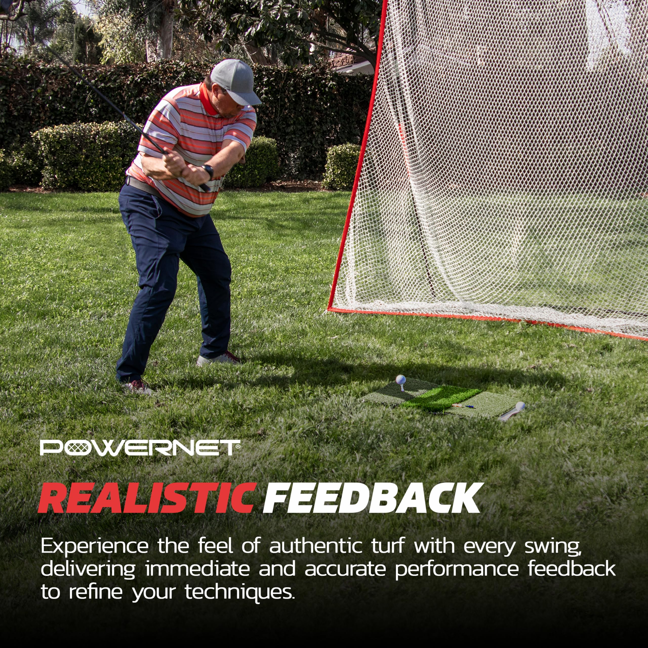 PowerNet 10x7 FT Portable Golf Practice Net with Tri-Turf Mat - Perfect for Backyard & Indoor Golf Training | Improve Swing & Driving Skills at Home