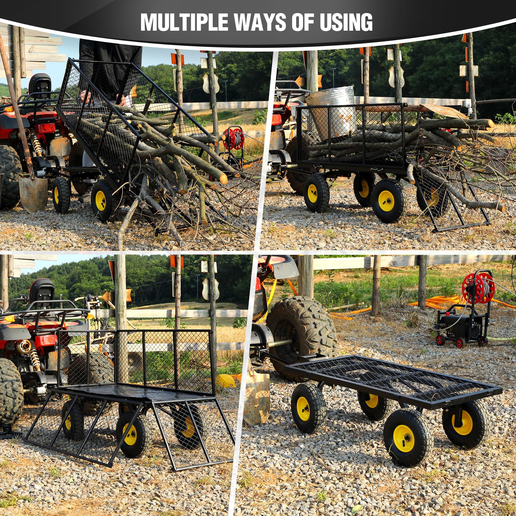 REDCAMP 800lbs Capacity Heavy Duty Utility Garden Cart with Removable Mesh Steel Sides & 10
