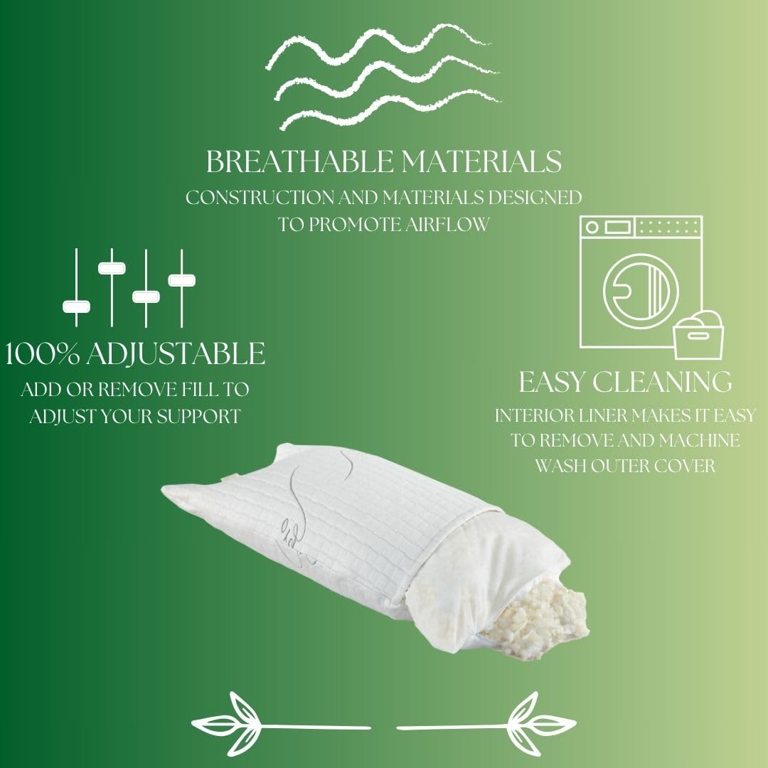 Natural Talalay Latex Pillow for Sleeping - Adjustable Loft, Washable Cover, Back & Neck Support - Handmade in USA, Queen Size - Perfect for Side Sleepers, Stomach Sleepers & Neck Pain Relief