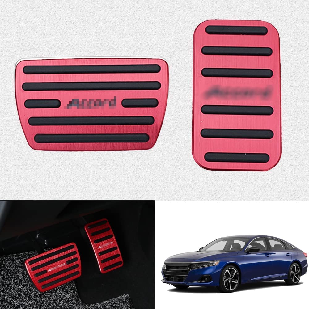 Custom Aluminum Alloy Anti-Slip Gas & Brake Pedal Covers for Honda 10th Gen Accord 2018-2022 - No Drilling Installation - 2pc Set (Blue/Red) - Perfect for Car Interior Upgrade & Safe Driving