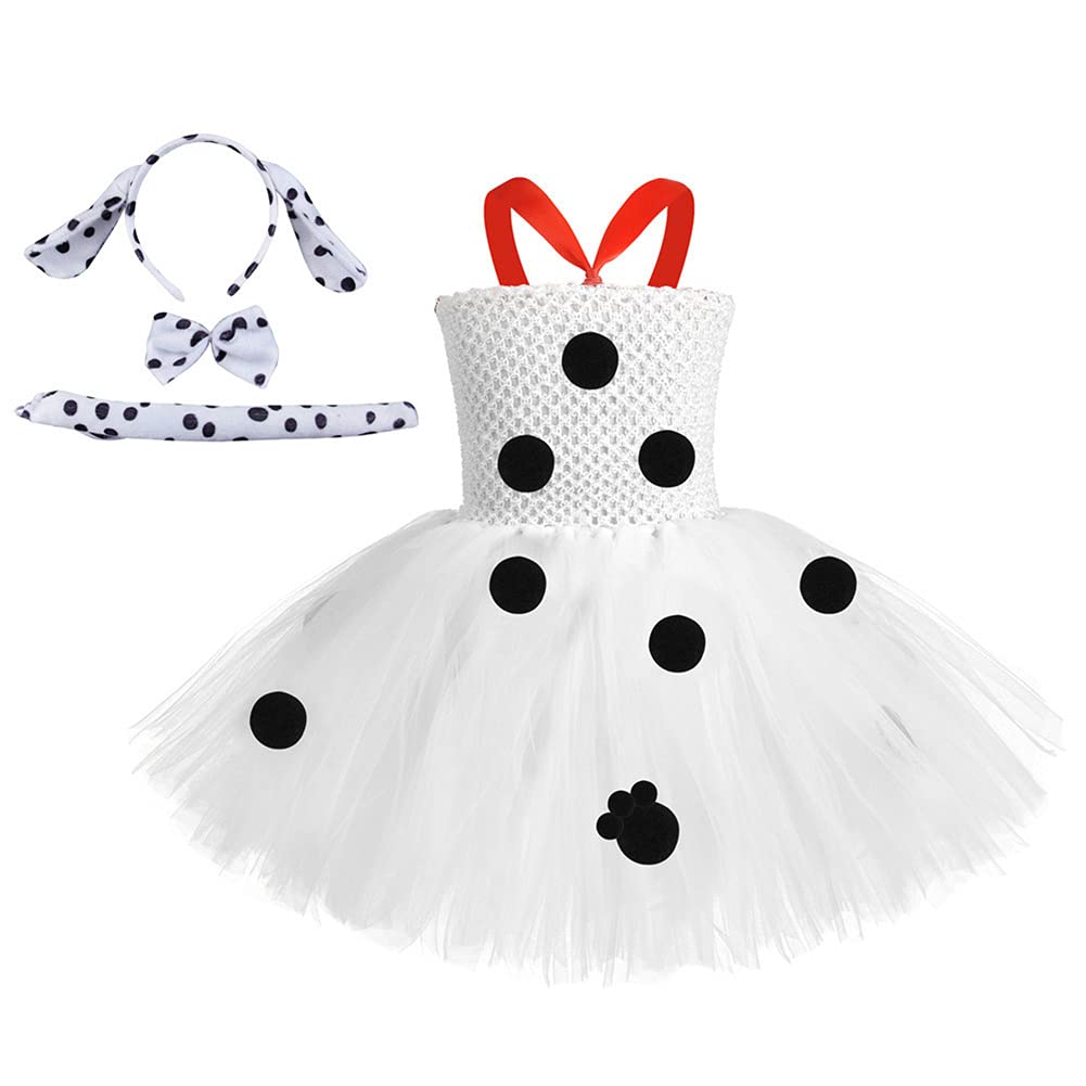 Adorable Baby Girl Dalmatian Dog & Cow Costume Set with Tutu Dress, Ears Headband, Bowtie & Tail - Perfect for Halloween, Birthday Parties & Dress-Up Play