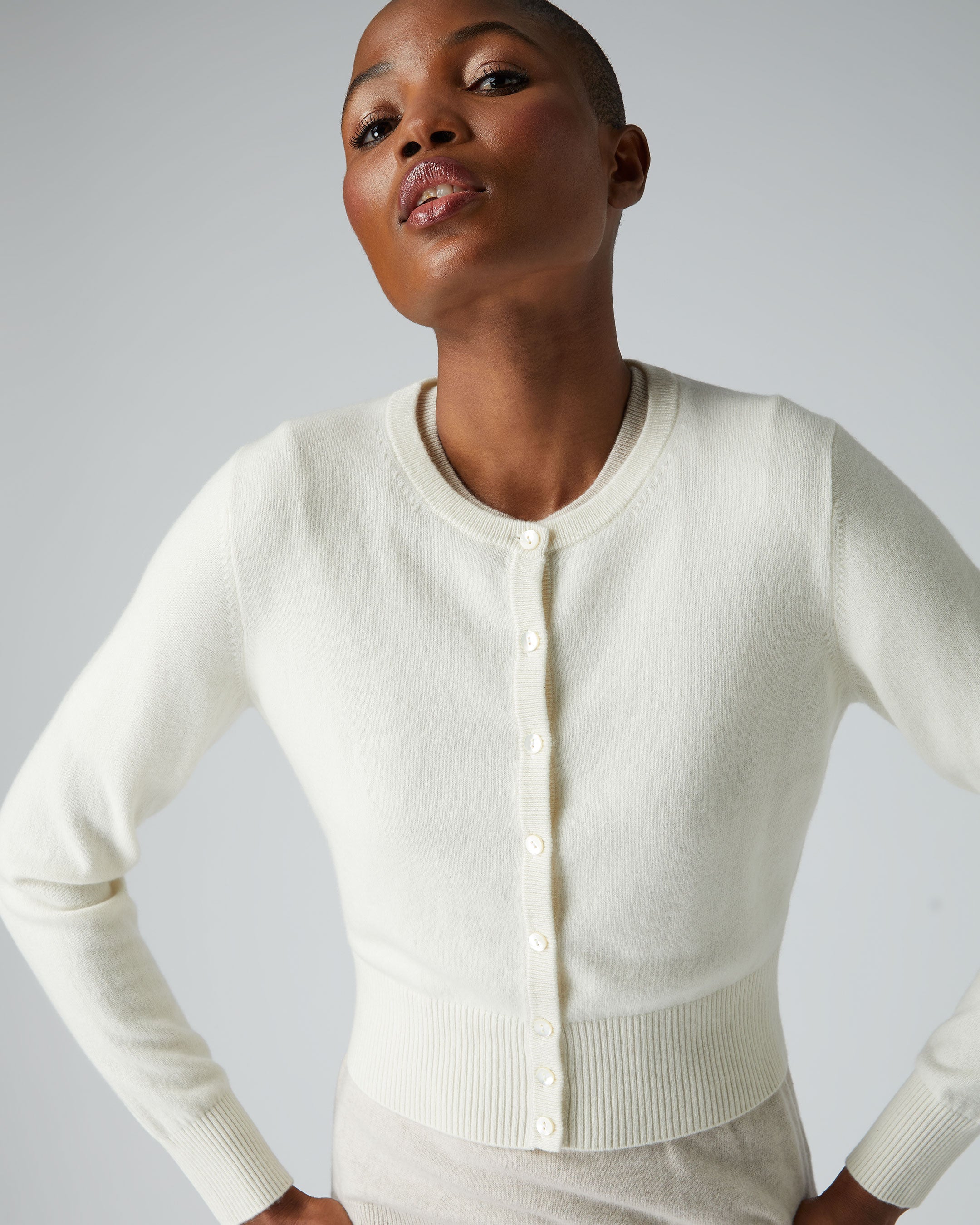 Women's Ivy Cropped Cashmere Cardigan - Soft & Warm Ivory White Sweater for Fall & Winter | Perfect for Office, Date Night & Casual Outfits