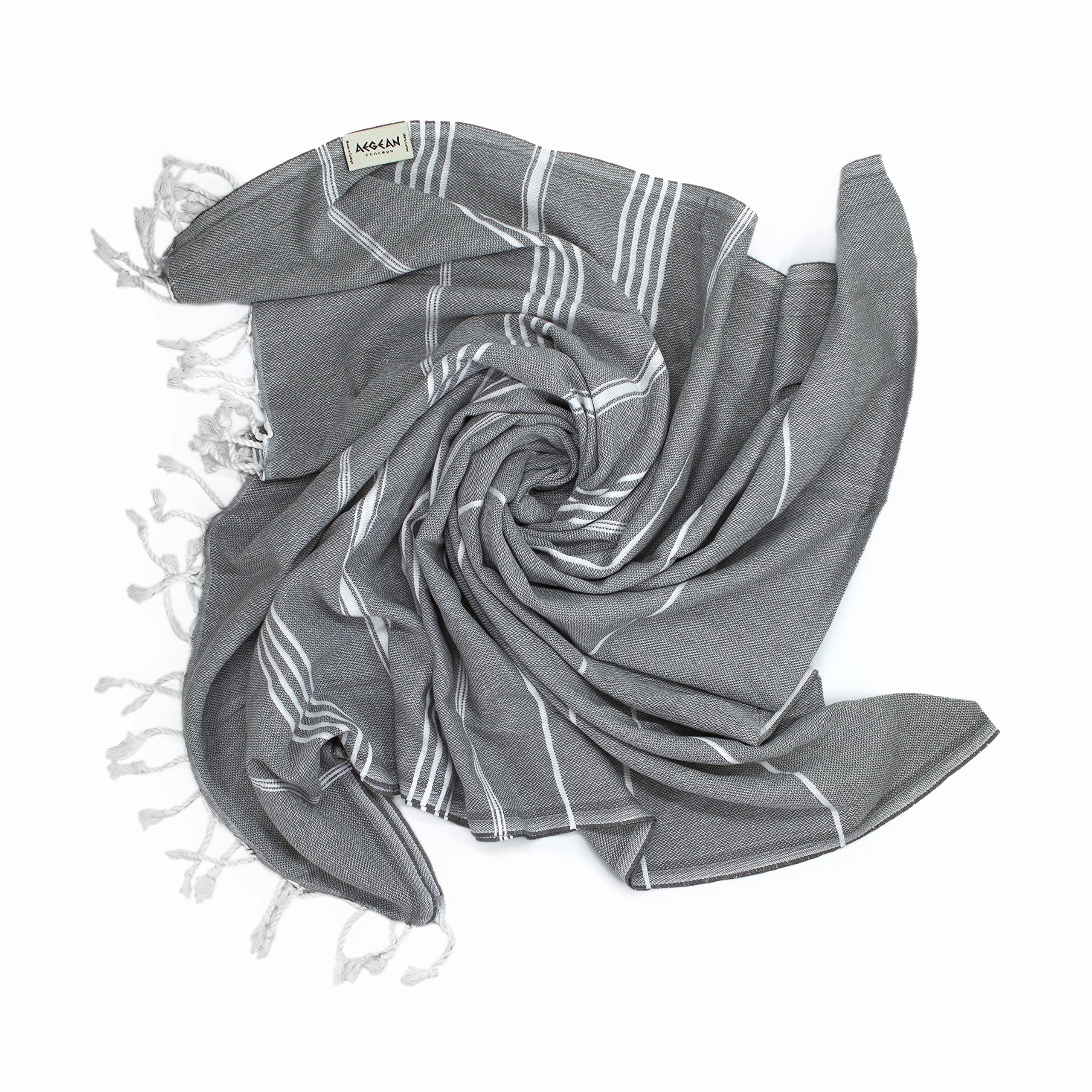 Aegean Concept - 100% Cotton Turkish Beach Towel 37x77 Inches - Prewashed for Softness, Quick Dry Oversized Towel - Vibrant Colors for Travel, Pool, and Beach (Anthracite) | Perfect for Sunbathing, Yoga, and Summer Vacations