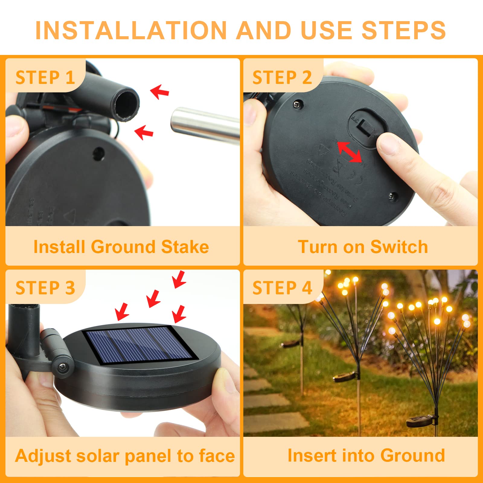 24 LED Solar Garden Lights - 2 Pack Upgraded Waterproof Outdoor Solar Firefly Lights with Swaying Wind Dance Effect for Yard, Patio, Pathway Decoration | Perfect for Landscape Lighting, Backyard Ambiance & Evening Outdoor Parties