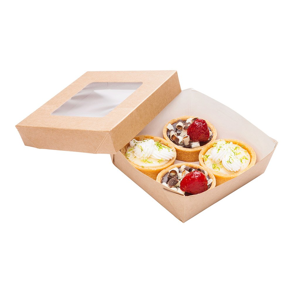 Restaurantware Cafe Vision 13oz Kraft Paper Dessert Boxes with Window - 200 Pack Detachable Lid Greaseproof Baking Boxes for Cakes, Cookies, Strawberry Gifts | Perfect for Bakeries, Dessert Shops, Party Favors & Takeout Packaging
