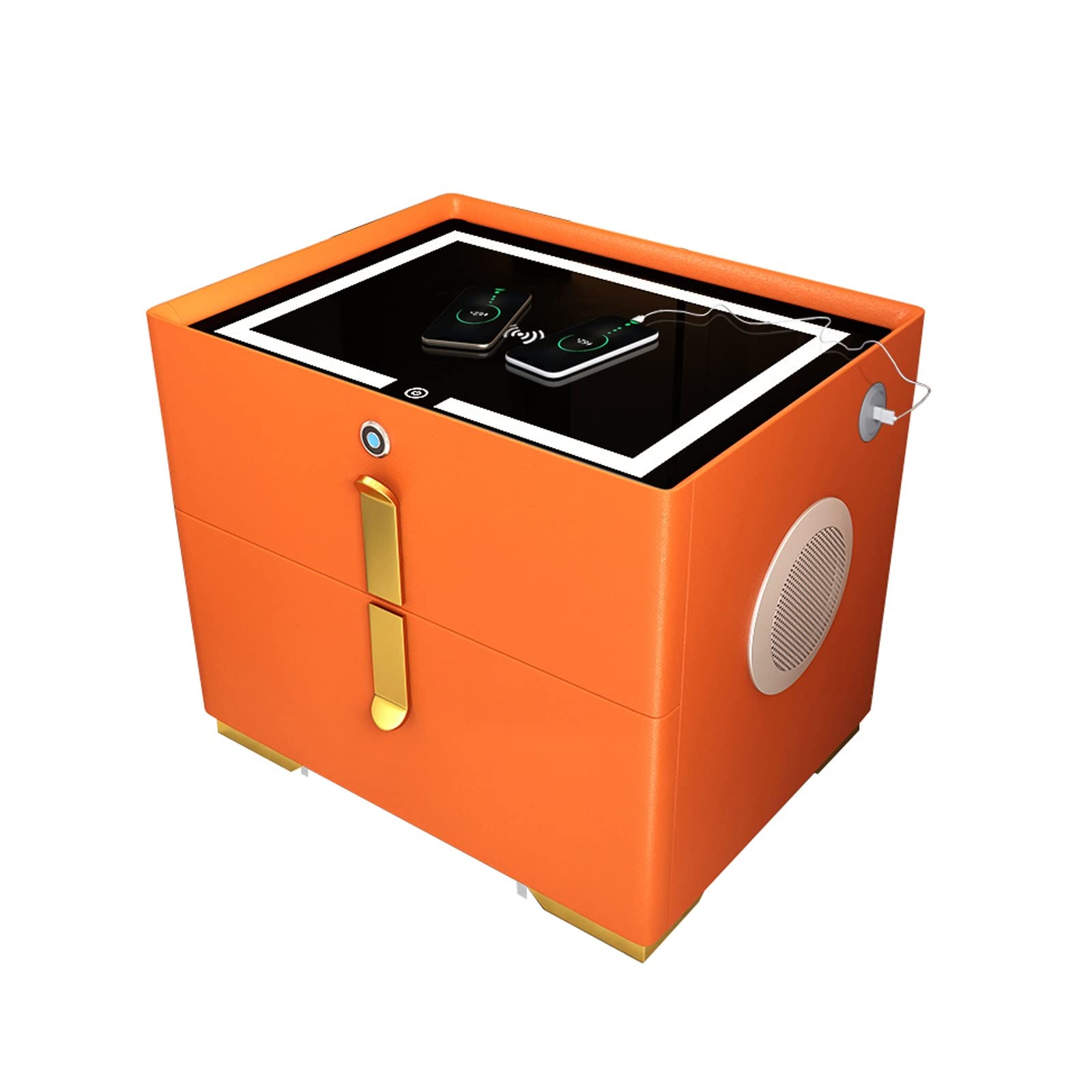 AVLUZ Smart Nightstand with Wireless Charging & Fingerprint Unlock - Modern High Gloss Bedside Table, Multifunctional Nightstand for Bedroom (Orange) - Perfect for Small Spaces, Apartment Living & Contemporary Home Decor