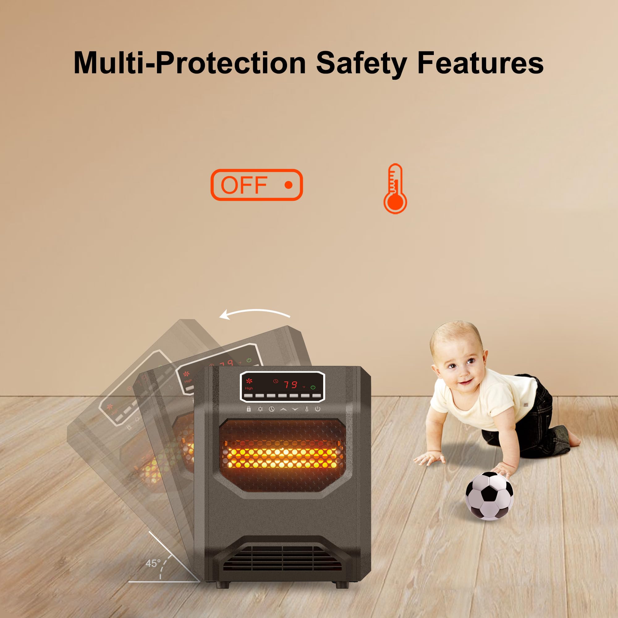 WEWARM 1500W Infrared Space Heater with 6 Quartz Heating Elements - 3 Modes, Child Lock, Timer & Remote Control - Energy Efficient Indoor Electric Heater for Bedroom, Office & Living Room