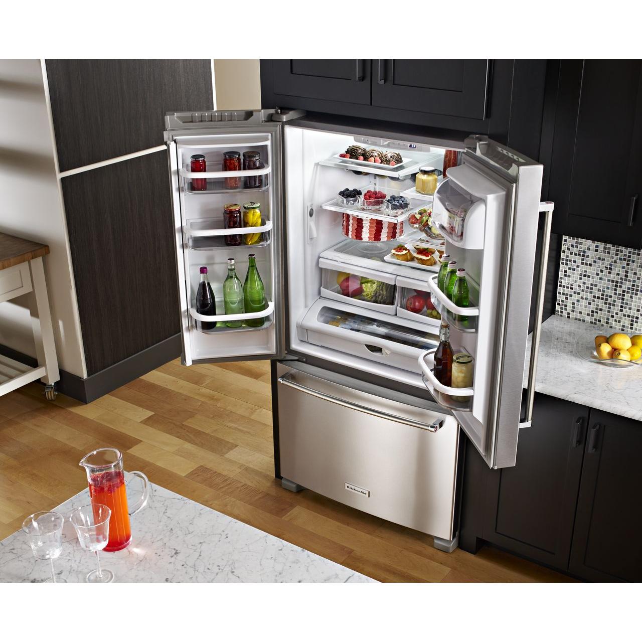 KitchenAid 36-Inch French Door Refrigerator with Removable Double Doors, 25 cu. ft. Capacity, ExtendFresh Plus Temperature System - Perfect for Modern Kitchens & Large Family Storage