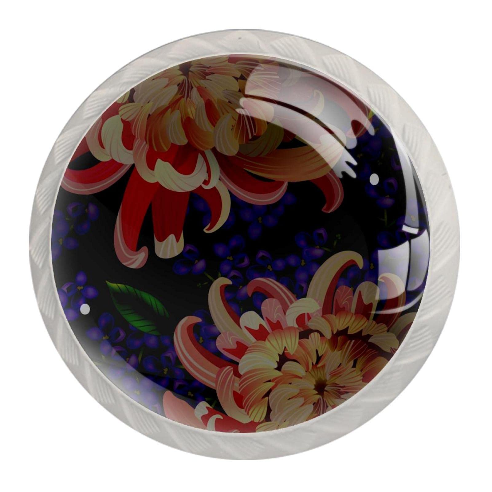 44 Pack Floral Flower Glass Cabinet Knobs - Round Dresser Drawer Pulls for Bedroom, Bathroom & Kitchen Cabinets - Vintage Style Hardware for Furniture Upgrade