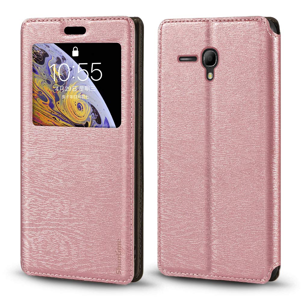 Premium Wood Grain Leather Magnetic Flip Cover Case for Alcatel Pop 3 5.5 5025D - Card Holder & Viewing Window | Perfect for Business, Travel & Everyday Protection
