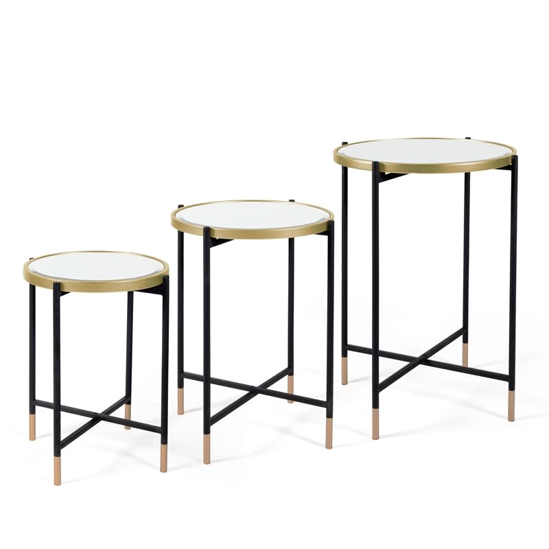 Gild Design House Anastasia Black and Gold Metal Nesting Tables - Set of 3 Modern Side Tables for Living Room, Bedroom, or Office Decor