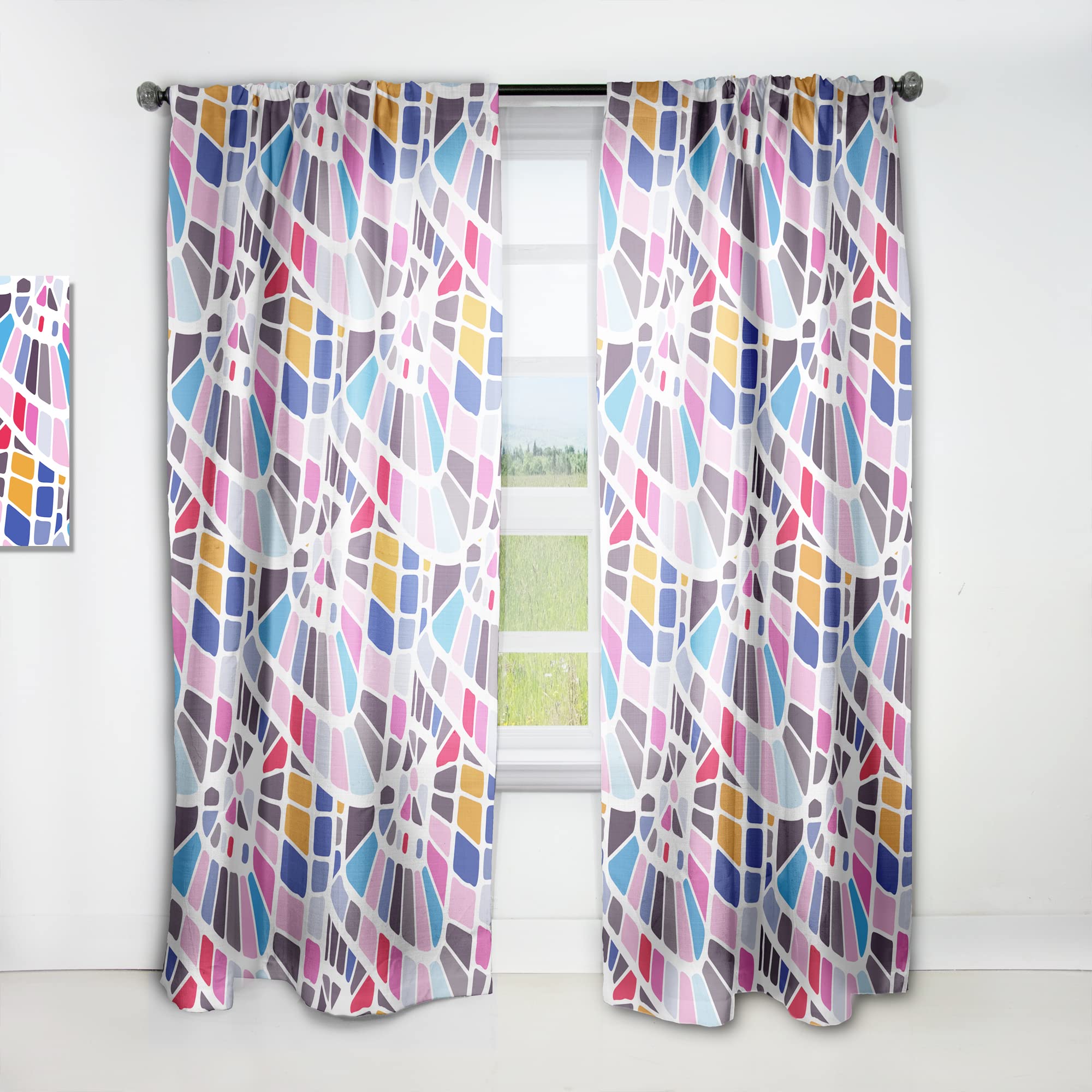 DesignQ Abstract Retro Geometric Pattern Thermal Insulated Curtains - Single Panel 52x120 - Blackout Drapes for Bedroom & Living Room - Perfect for Home Decor, Privacy & Temperature Control