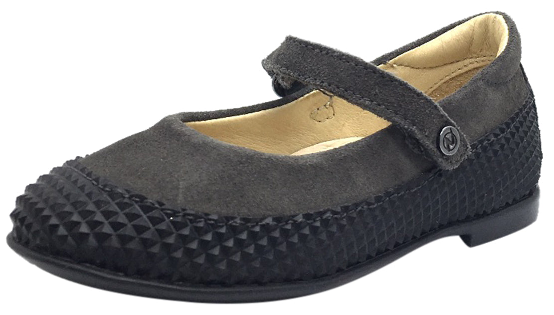 Naturino Girls Black & Grey Mary Jane Flats with Suede Trim - Comfortable Single Strap School Shoes for Toddler & Little Kids | Perfect for School, Parties & Everyday Wear