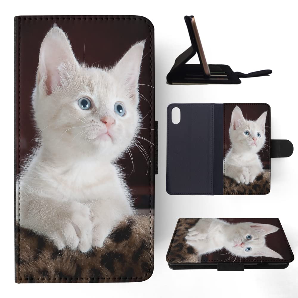 Cute White Kitten Cat Feline Flip Wallet Phone Case for Apple iPhone X & iPhone Xs - Perfect for Pet Lovers & Everyday Use