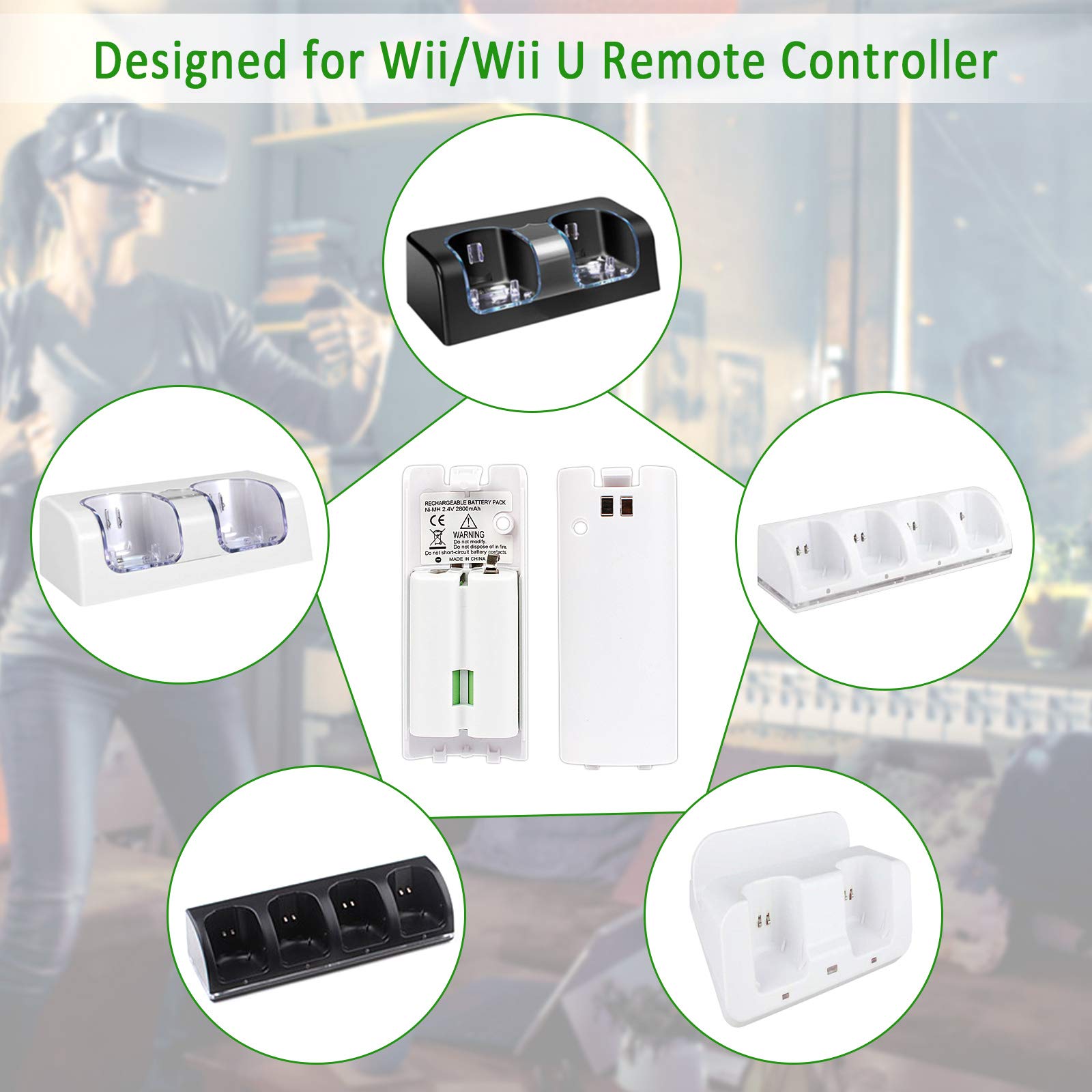 4 Pcs Rechargeable Wii Remote Batteries - 2800mAh High Capacity Battery Pack for Nintendo Wii/Wii U Controller (White) | Long Lasting Power for Gaming Sessions & Family Game Nights