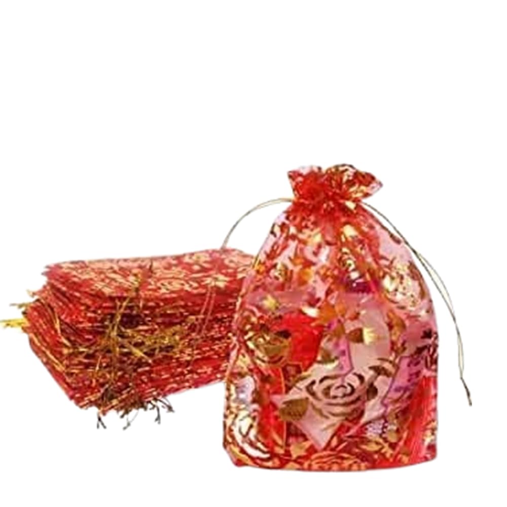 Premium Gold Organza Gift Bags with Drawstring - 9x12 cm Mesh Pouches for Makeup, Candy, Baby Shower & Christmas Party Favors (Pack of 30) - Elegant Packaging for Weddings, Birthdays & Special Events