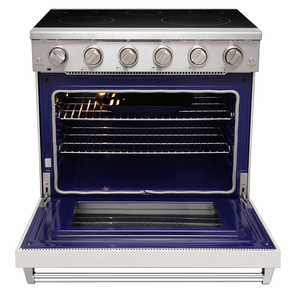 36 Inch Stainless Steel Electric Range with 5-Burner Glass Cooktop & 6.0 Cu. Ft. Convection Oven - KOS-36RE06H White | Professional Kitchen Appliance for Home Cooking, Baking & Entertaining
