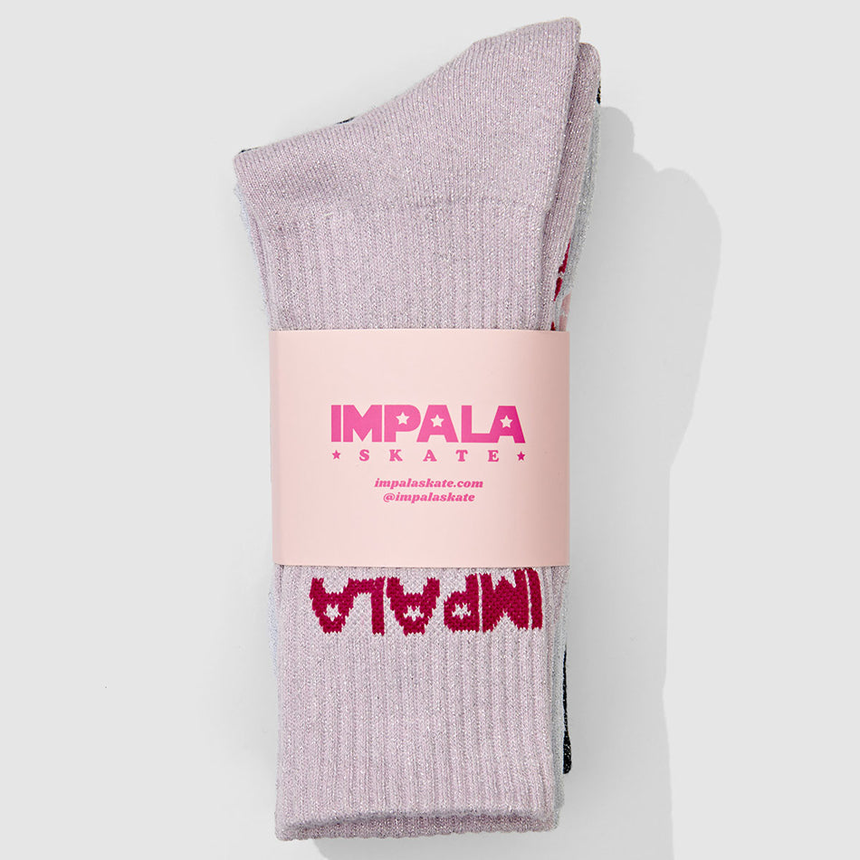 Impala Skate Socks 3 Pack - Sparkle Design Crew Socks for Roller Skating & Roller Derby - Comfortable & Cushioned for Sports & Casual Wear