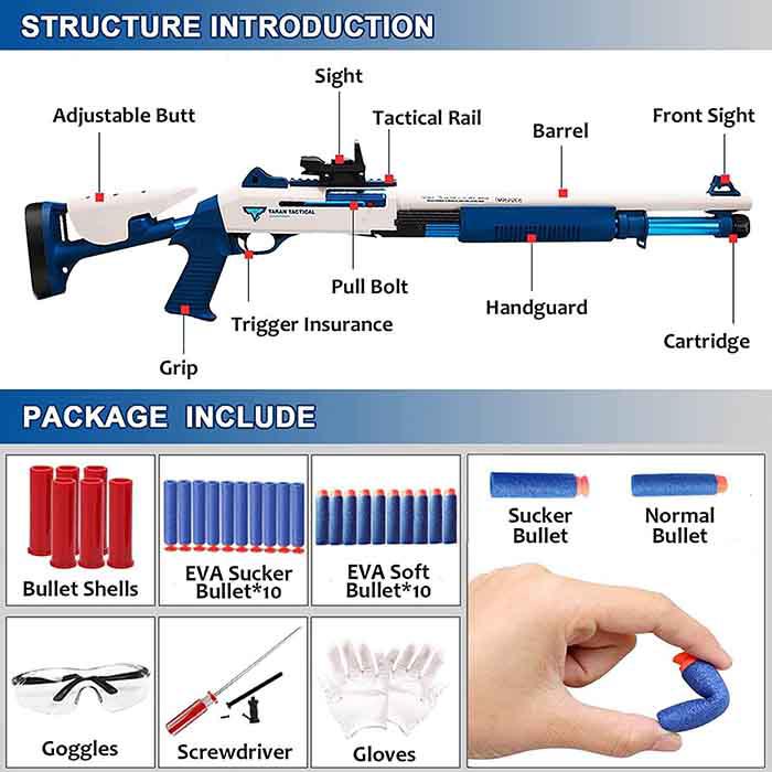 UDL XM1014 Shell Ejecting Foam Dart Blaster Toy - 12 Dart Capacity, Pump Action - Outdoor Nerf Battle Games, Backyard Target Practice (US Stock)