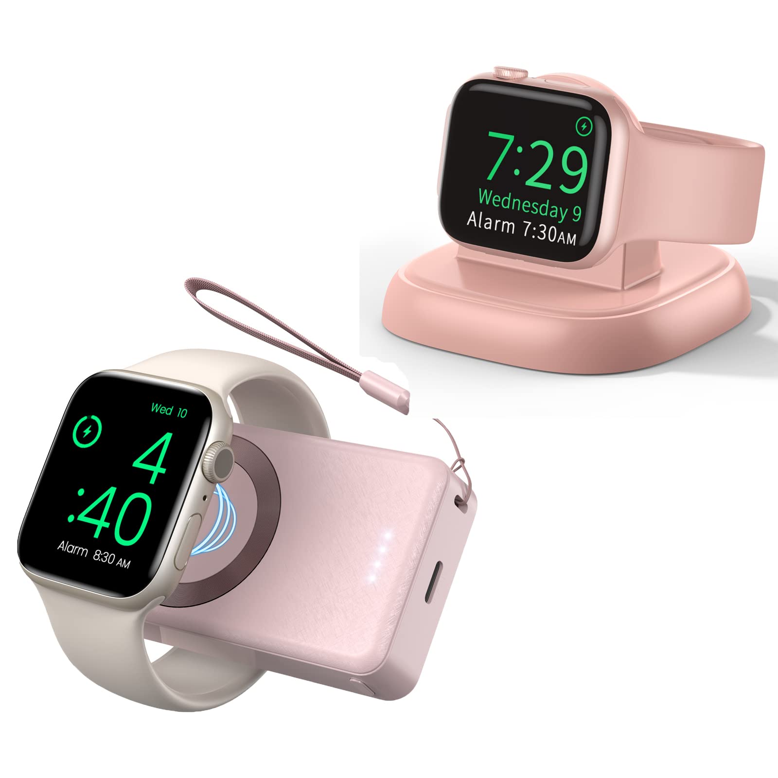 LVFAN 4000mAh Portable Charger for Apple Watch - Wireless Charging Stand for Apple Watch Series 9/8/7/6/SE (Pink) | Compact Power Bank for Travel, Gym & Daily Use