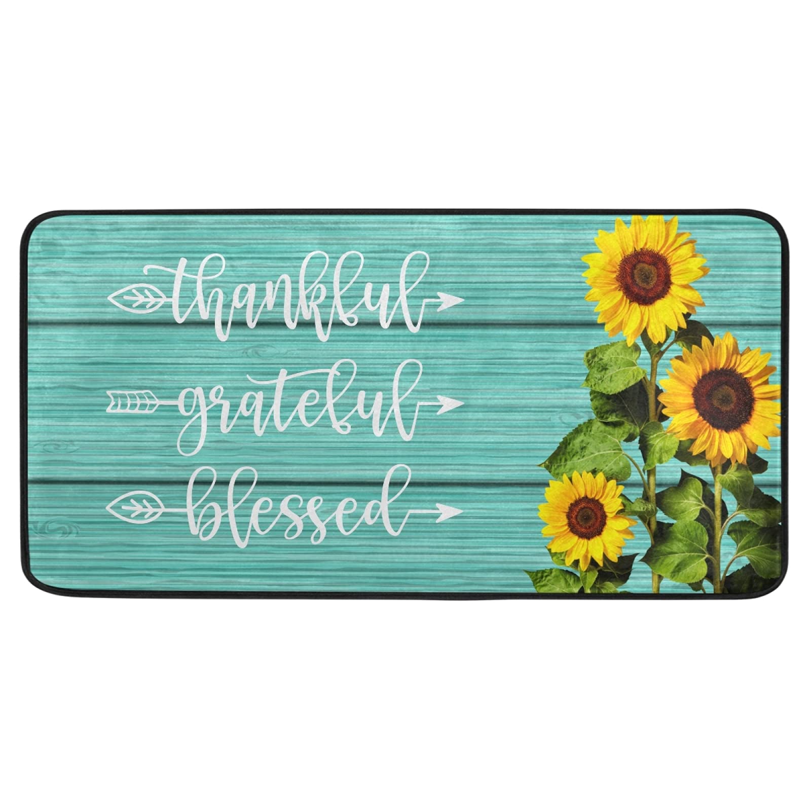Non-Slip Sunflower Teal Turquoise Kitchen Rugs - Washable Cushioned Standing Mat for Sink Area (39x20 Inch) - Perfect for Home Decor, Cooking Comfort & Farmhouse Style Kitchens