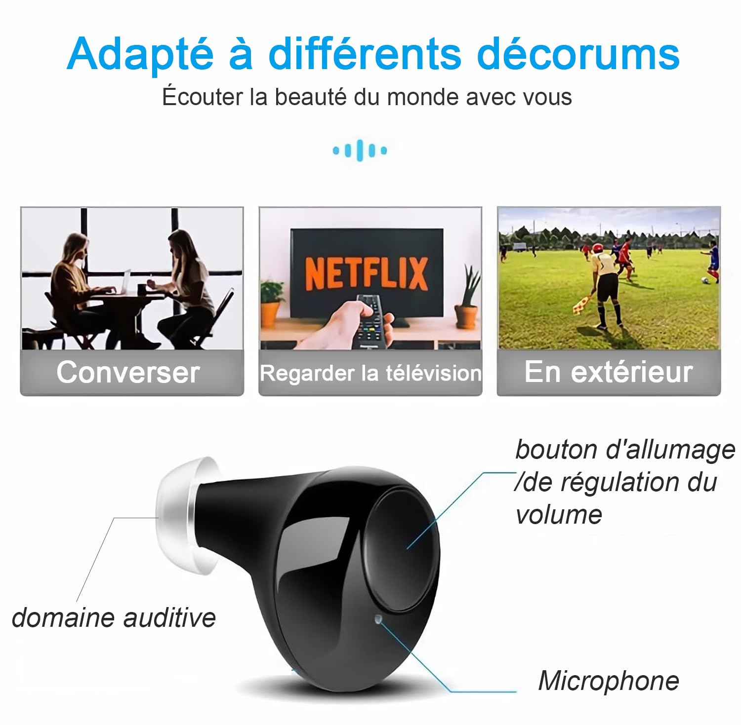 JINGHAO Rechargeable Hearing Amplifier - Wireless Personal Sound Enhancer with Portable Charging Case (Black) - Ideal for TV Watching, Conversation & Outdoor Activities