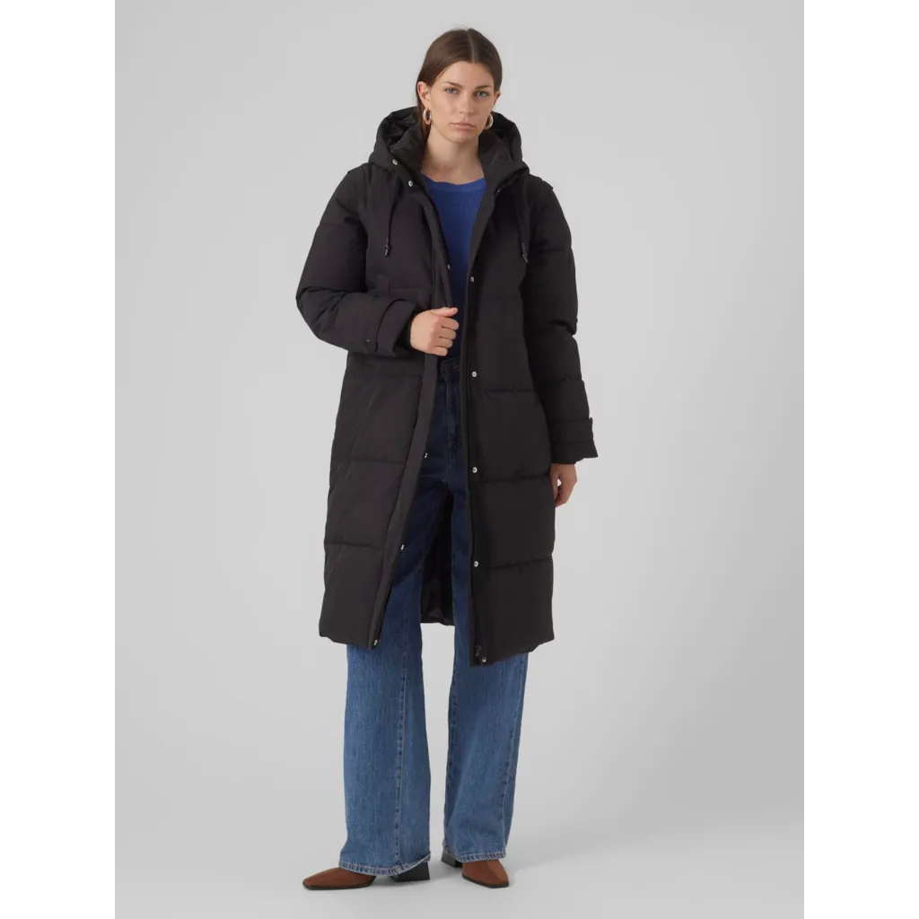 Vero Moda Margaret Long Coat for Women - Black Winter Trench Coat, Waterproof & Windproof, Elegant Outerwear for Office, Dating & Formal Occasions