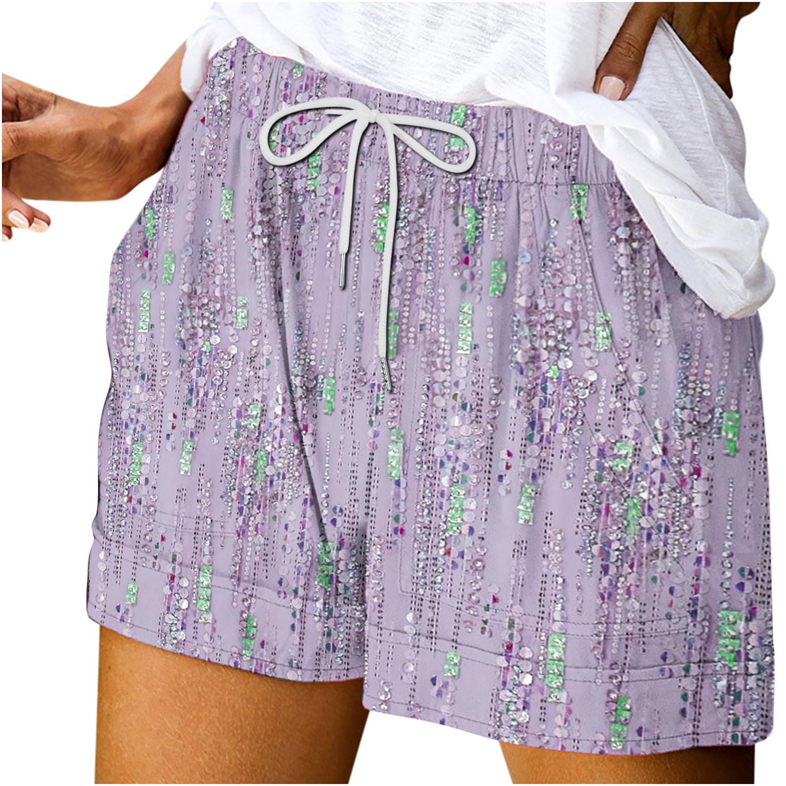 Women's Summer Shorts - Elastic Waist with Drawstring, Y2K Fashion Floral Print Sweat Shorts, Loose Fit Beach Shorts & Leggings - Perfect for Casual Wear, Gym, Yoga, and Vacation Outfits
