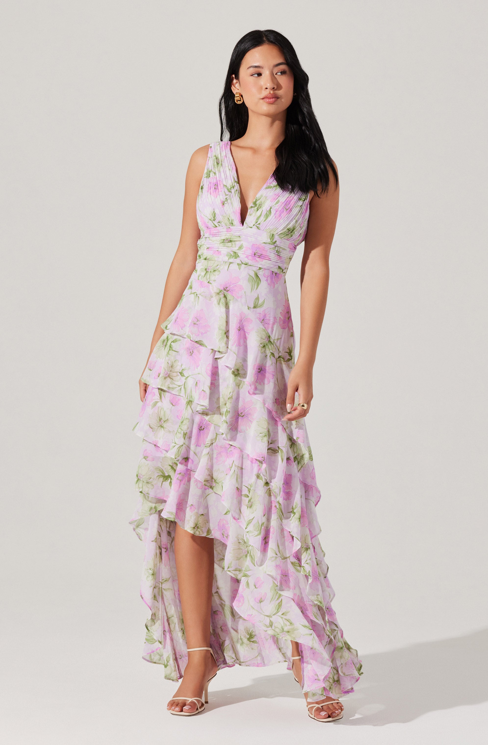 Elegant Asymmetric Ruffle Midi Dress for Women - Flowy Summer Party Dress with Side Slit | Perfect for Weddings, Cocktail Parties & Date Nights
