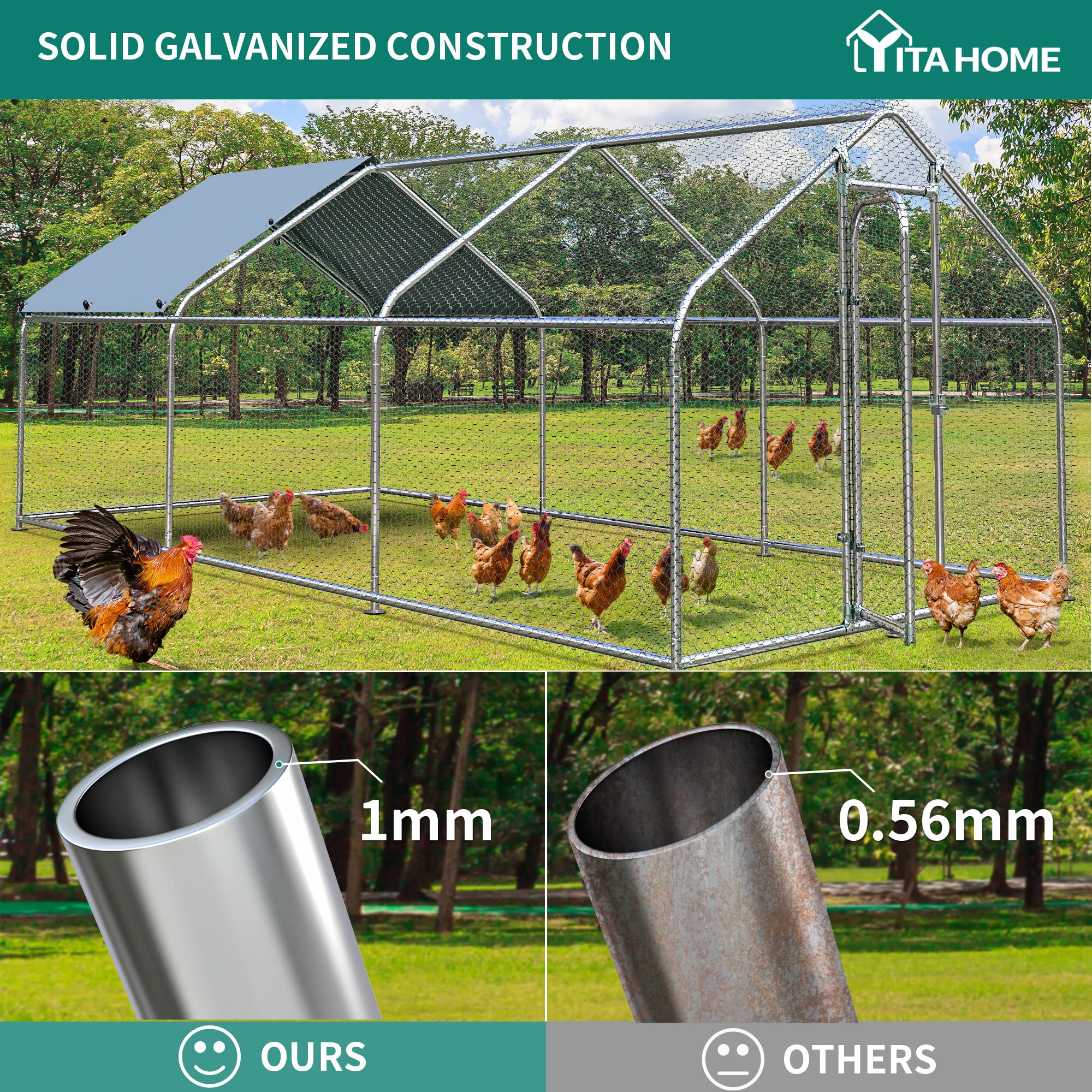 YITAHOME Large Walk-In Metal Chicken Coop - Spire Shaped Poultry Cage for Hens, Ducks & Rabbits with Waterproof Cover - Outdoor Backyard Farm Use (3 Cages) | Perfect for Free-Range Poultry, Small Animal Shelter & Garden Protection