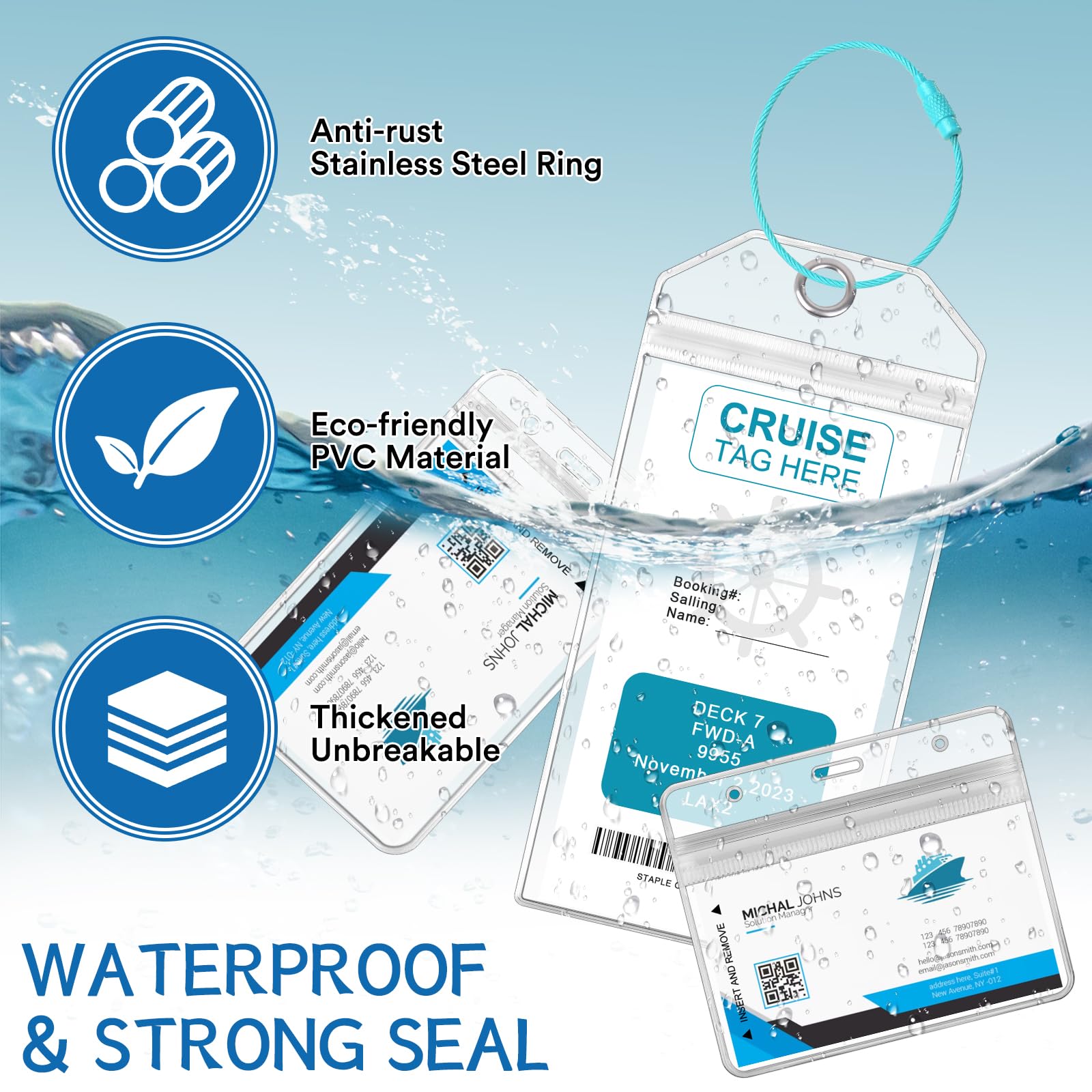 8 Pack Cruise Lanyards with Retractable Badge Reel - Waterproof ID Card Holders for Cruise Ships & Travel