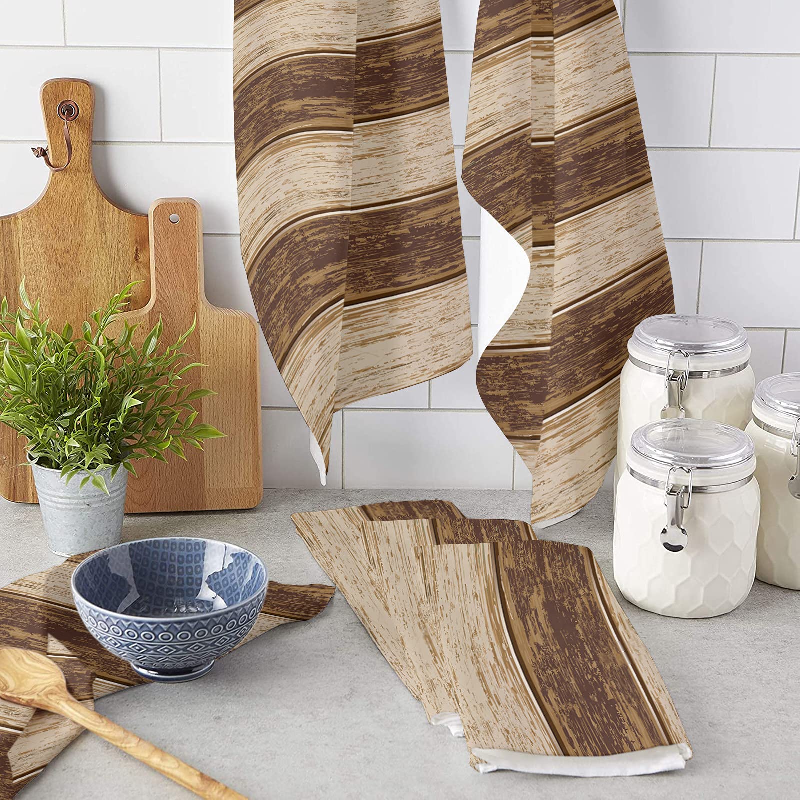 **Super Absorbent Microfiber Kitchen Towels 3-Pack - Farmhouse Wood Grain Design, Soft & Reusable Dish Towels & Bar Towels - Fast Drying, Washable, Rustic Brown - Perfect for Kitchen Cleaning, Dish Drying & Counter Wiping**