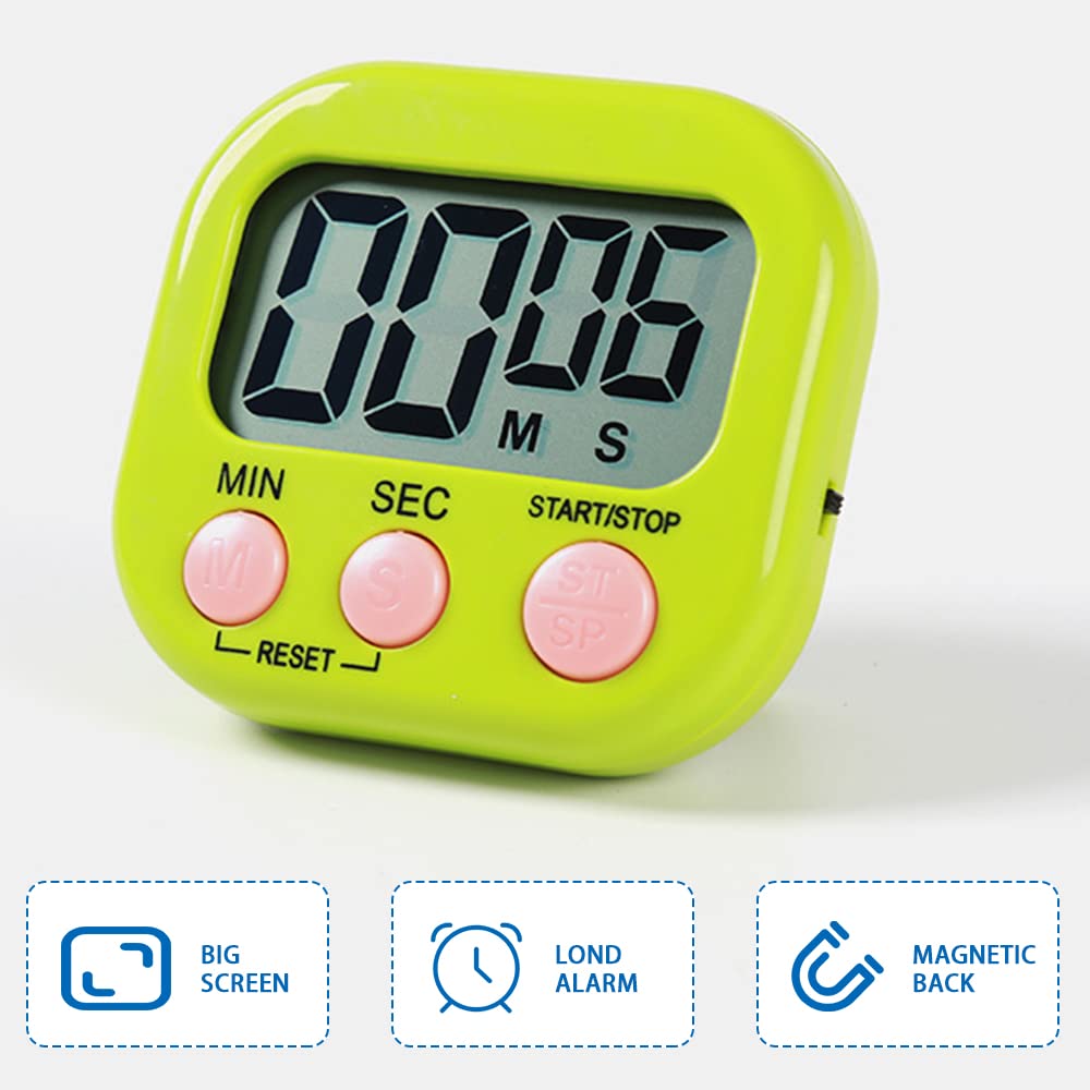 Digital Kitchen Timer with Stand/Magnetic/Hole, Count Up & Countdown Timer for Baking, Cooking, Studying, Workout - Perfect for Home, Office & Gym (Green)