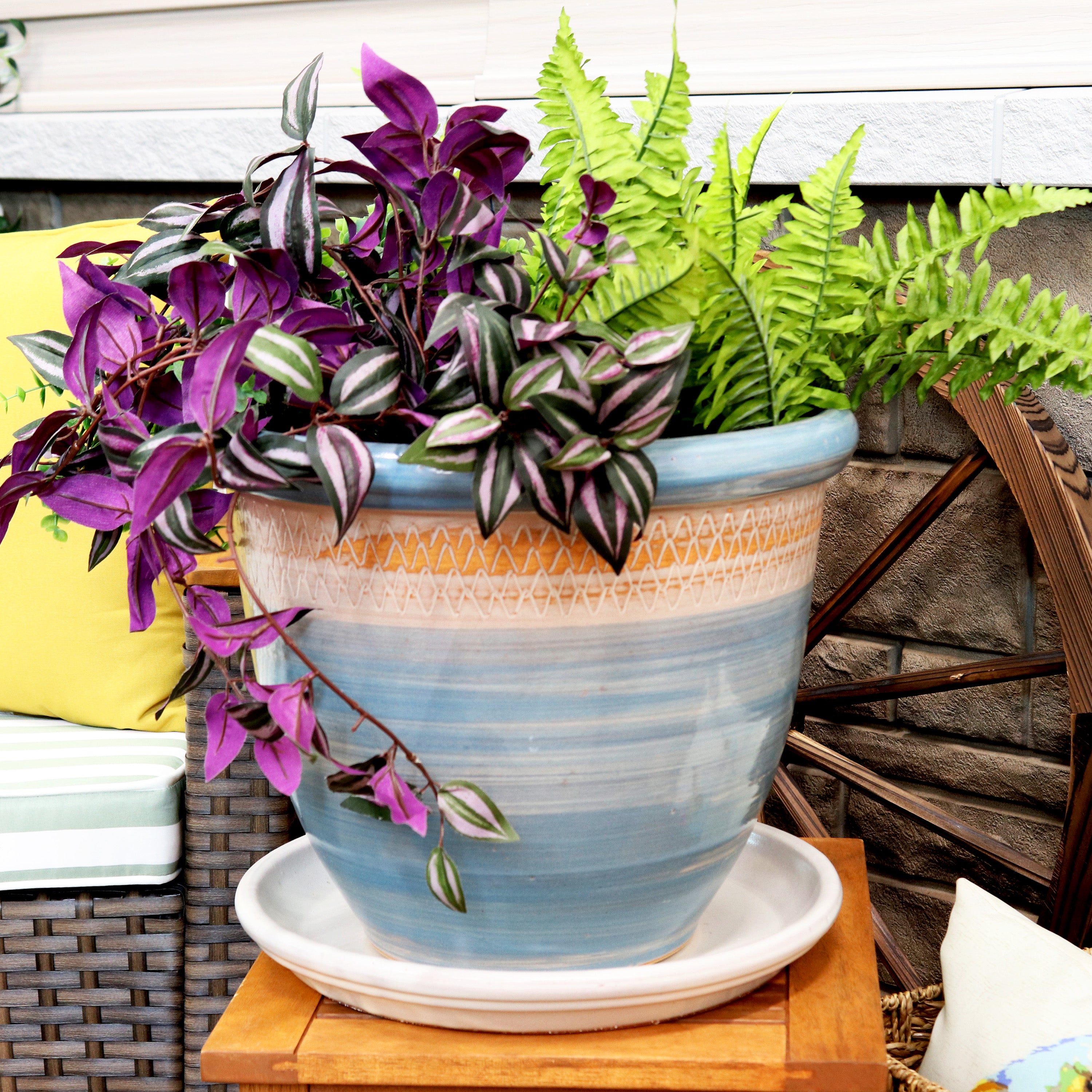 Sunnydaze Set of 2 Glazed Ceramic Planter Saucers - 6 Inch Flower Pot Trays for Indoor & Outdoor Plants - Perfect for Drainage and Protecting Surfaces