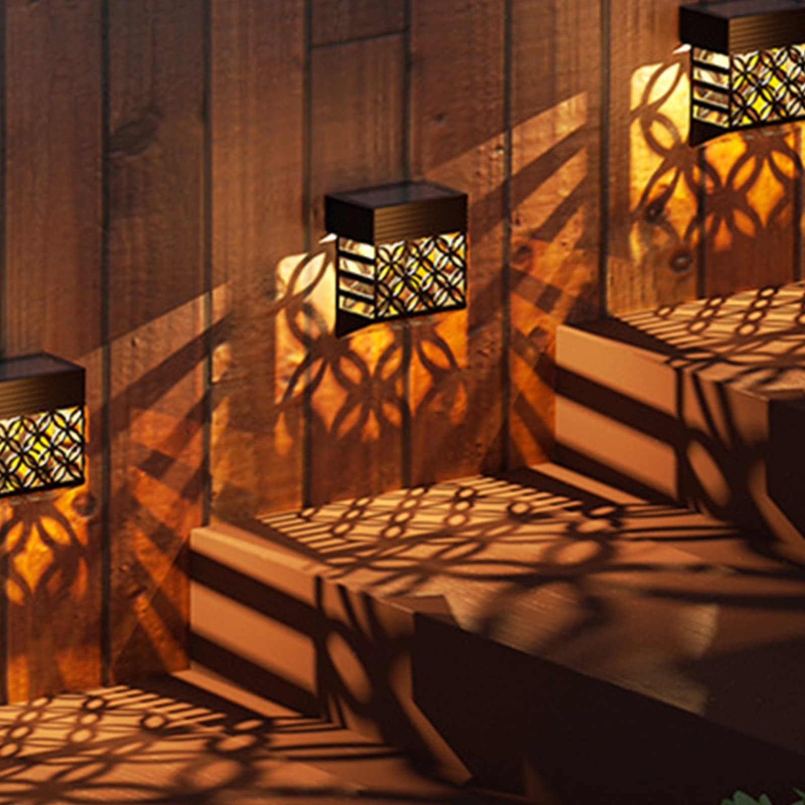 8 Pack Solar Powered Outdoor Lights - Waterproof LED Solar Lanterns for Garden, Fence, Stairs, Pathway - IP65 Weatherproof Solar Wall Lamps for Patio, Yard, Deck Decoration (Warm White)