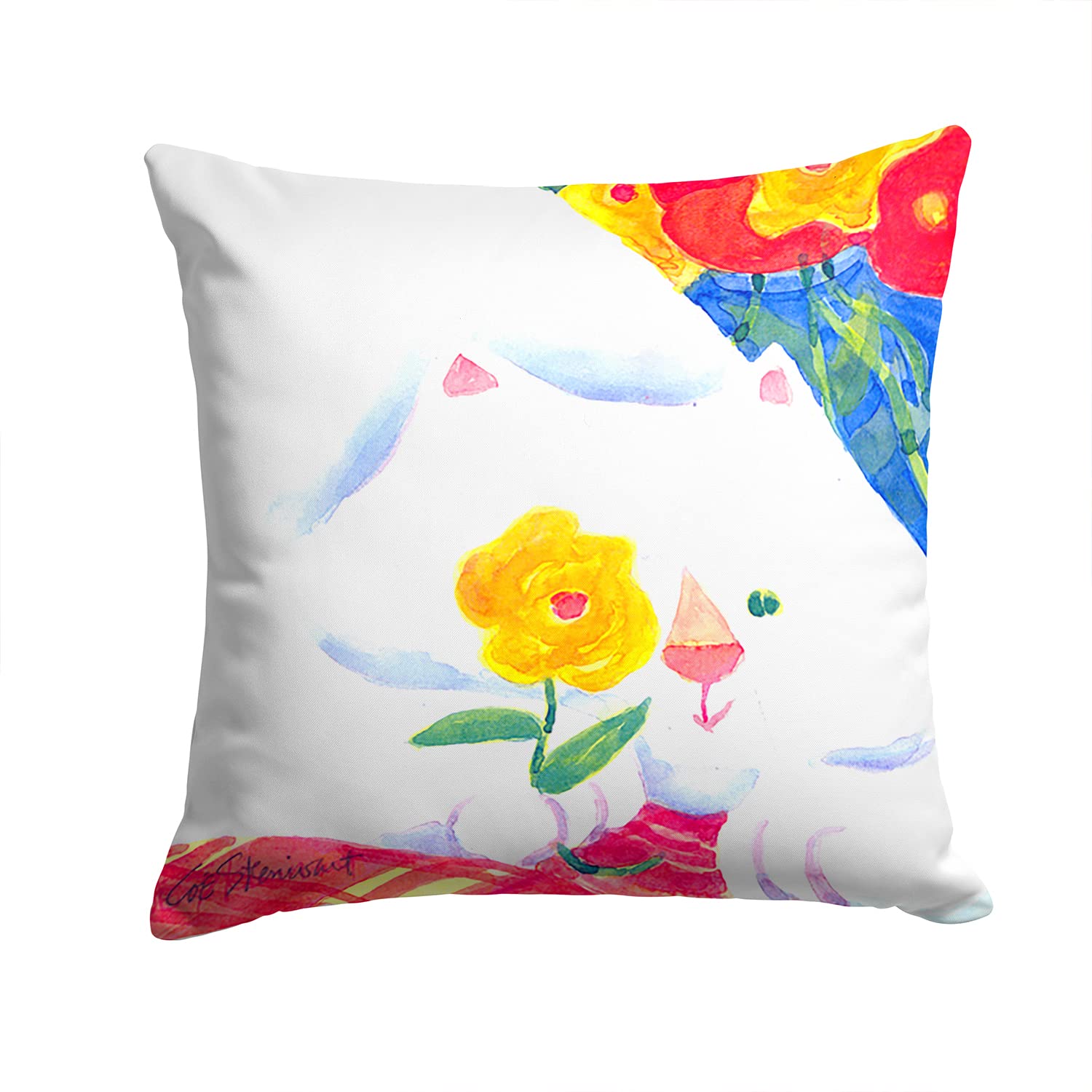 Big White Cat Decorative Pillow - Machine Washable Indoor Outdoor Throw Pillow for Couch, Bed & Patio - 14x14 Inches - Perfect for Home Decor, Living Room Accent & Garden Furniture