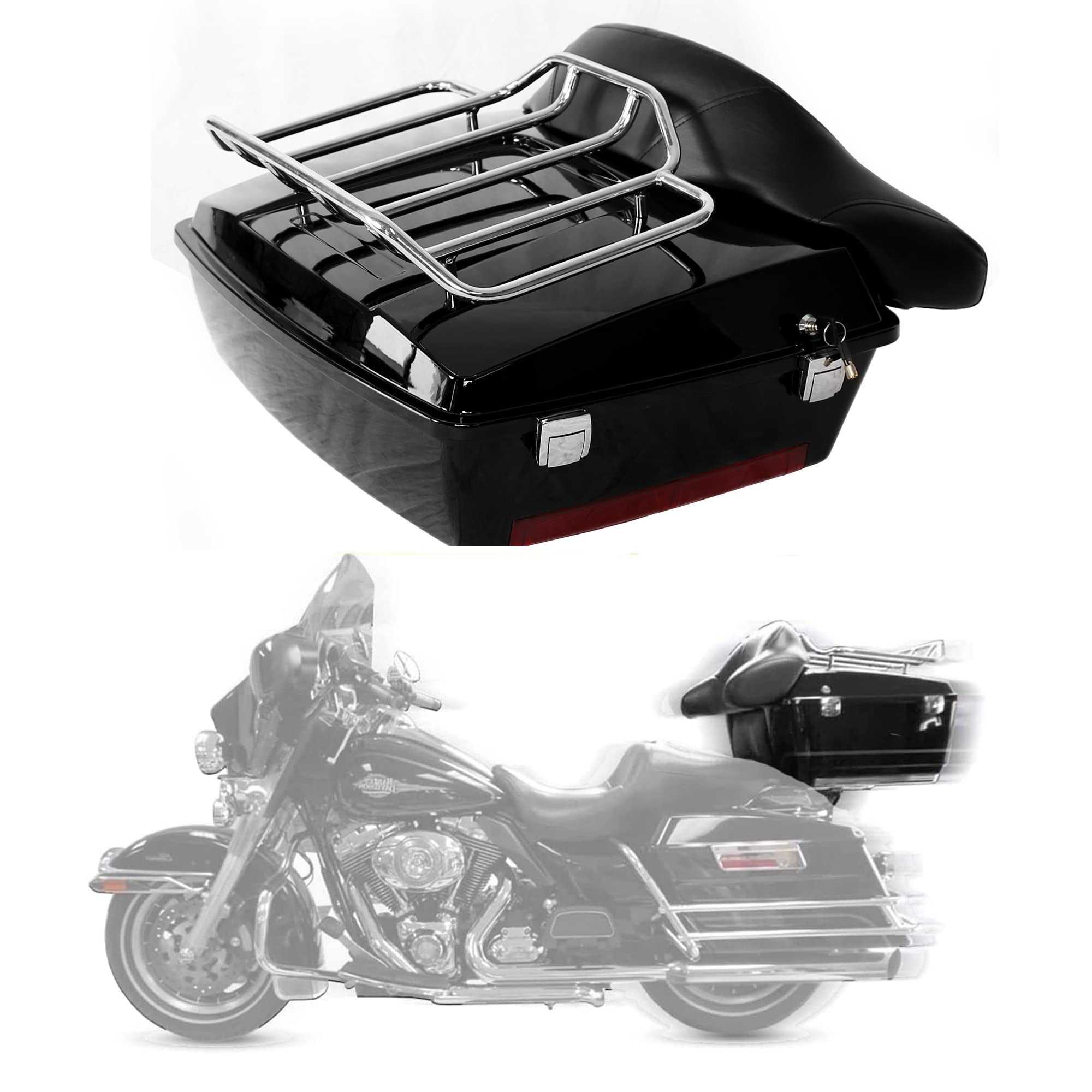 ECOTRIC Chopped Tour Pack Trunk for 1997-2008 Harley Davidson Touring Electra Glide & Road King - Compatible with Backrest & Top Rack | Perfect for Long-Distance Motorcycle Trips & Storage