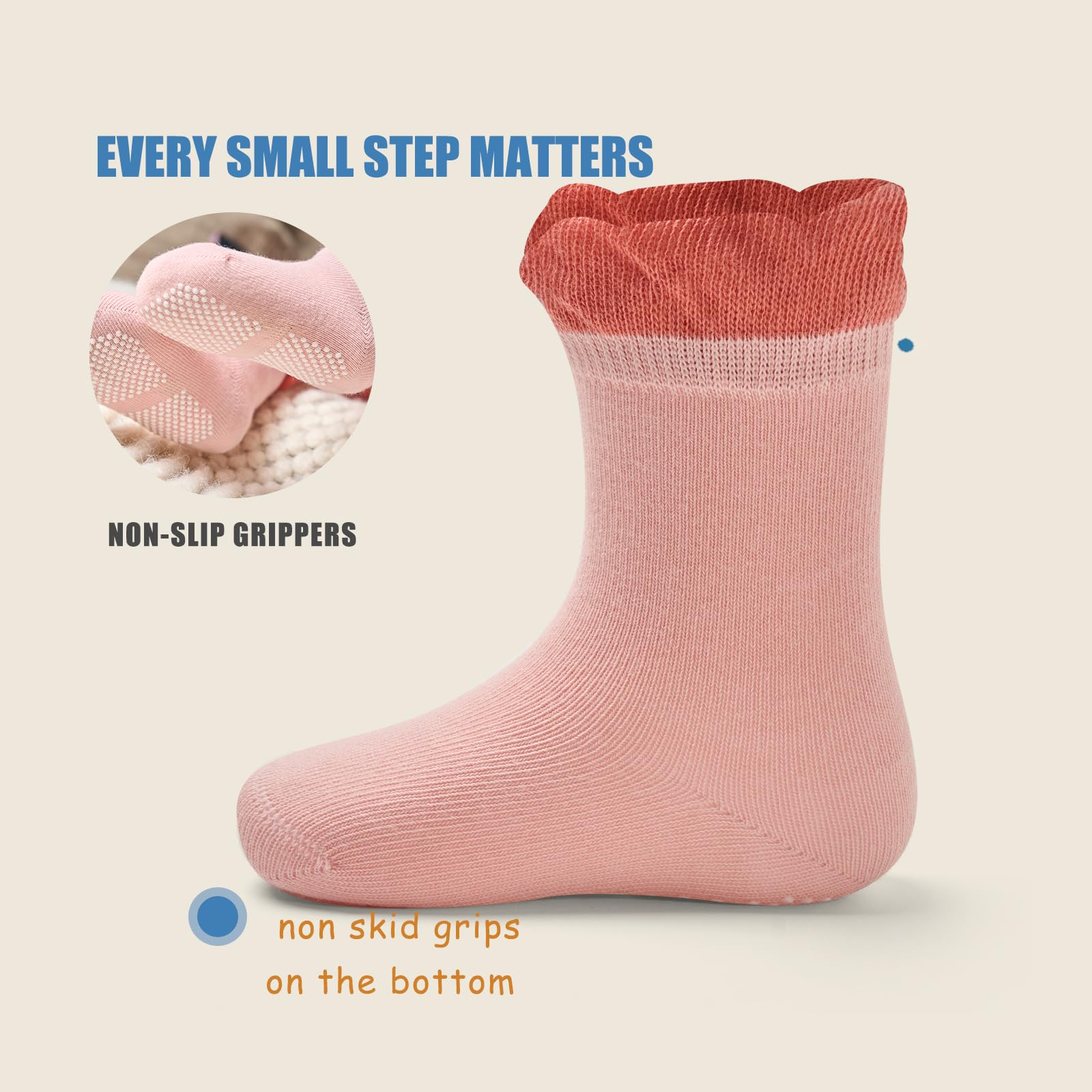 **Soft Baby Cotton Crew Socks - Non-Slip Grip Toddler Socks for Boys & Girls (6-Pack) - Perfect for Playtime, Daycare & Indoor Activities**