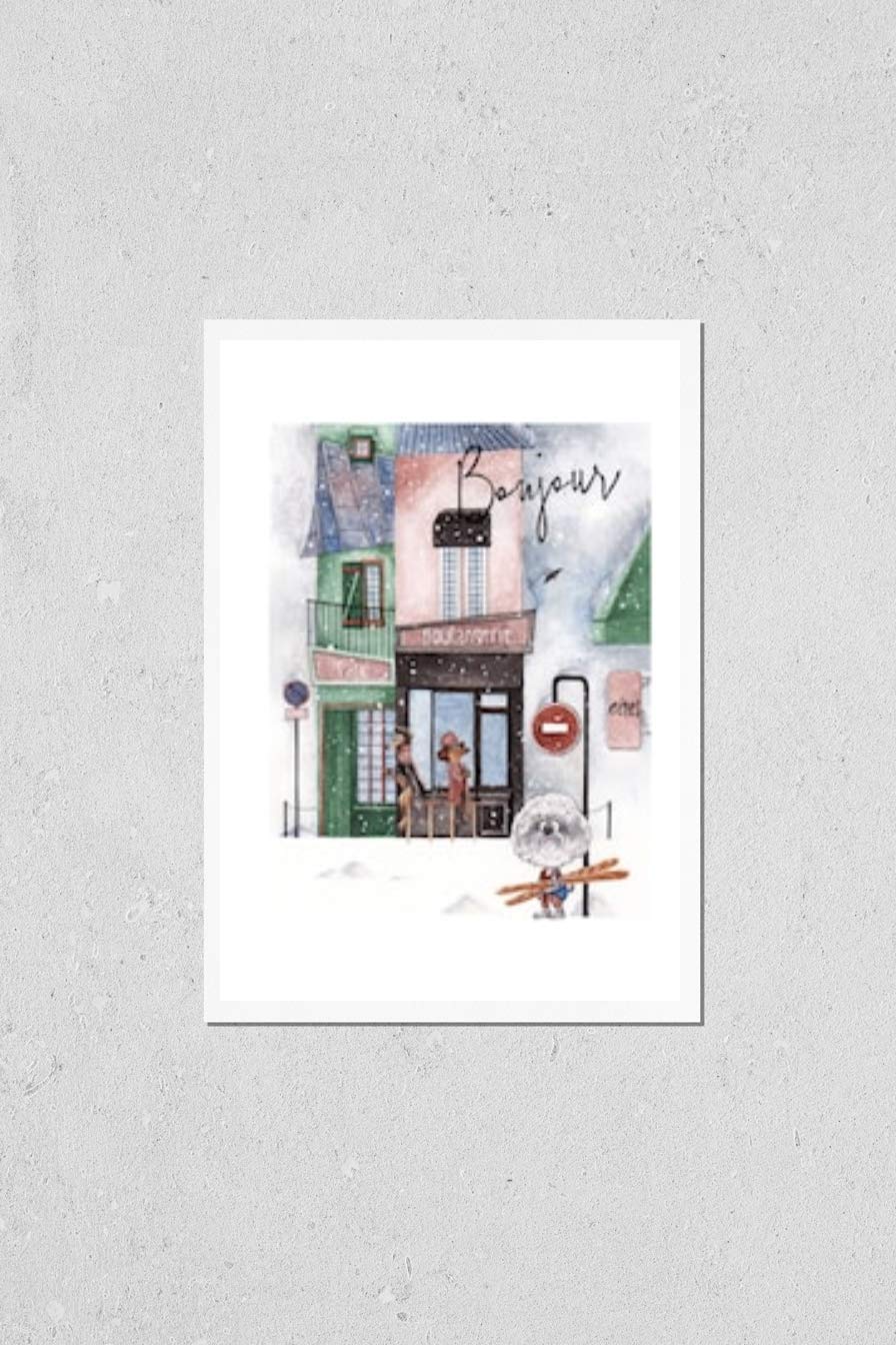 Morning in Paris Poster - Watercolor Art Print of Coffee Houses & Bakeries | Vintage Parisian Café Wall Decor for Living Room, Bedroom & Office