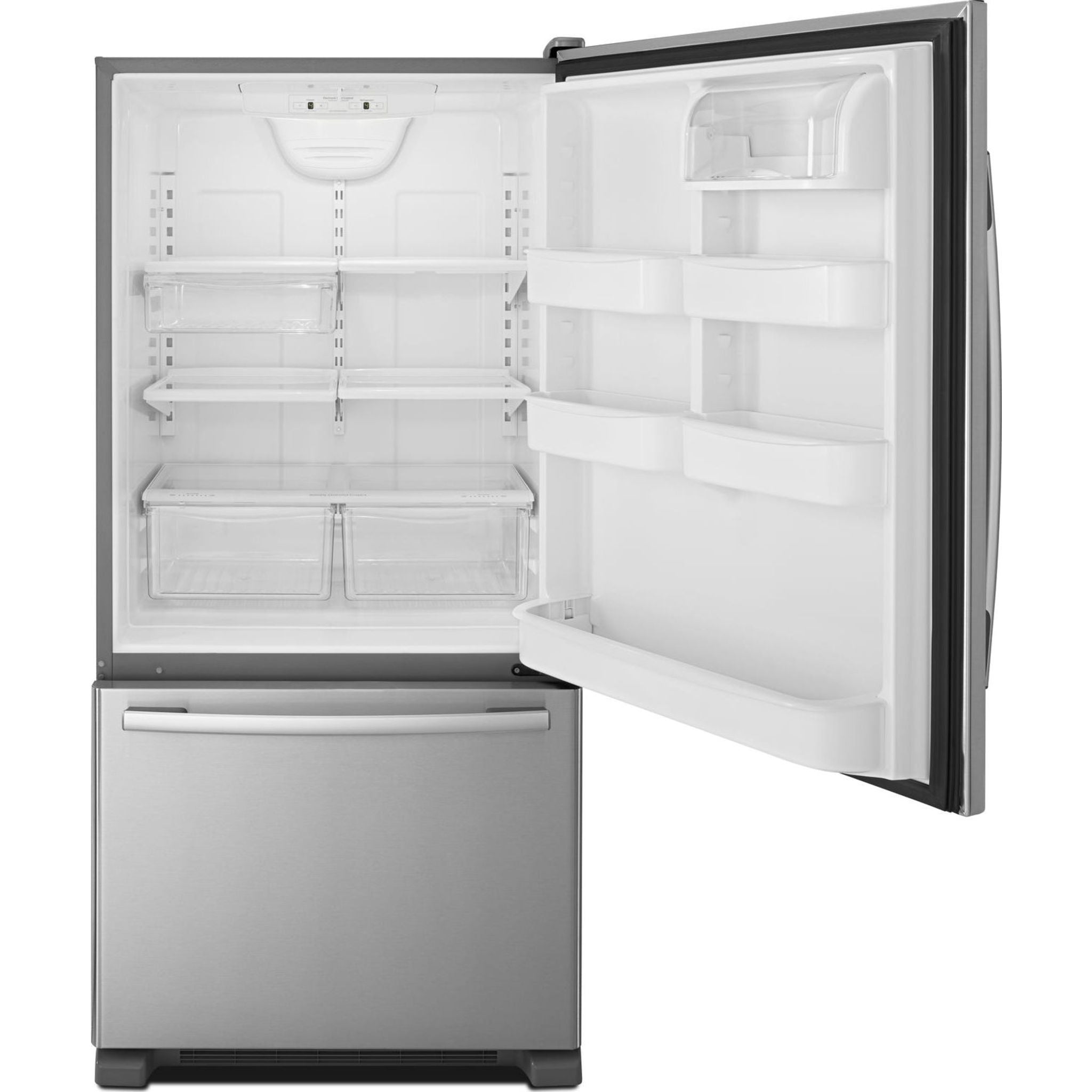 Amana Bottom Mount Refrigerator (ABB2224BRM) - 24.5 Cu. Ft. Stainless Steel French Door Fridge with Adjustable Shelves & LED Lighting - Perfect for Modern Kitchens & Open-Concept Homes