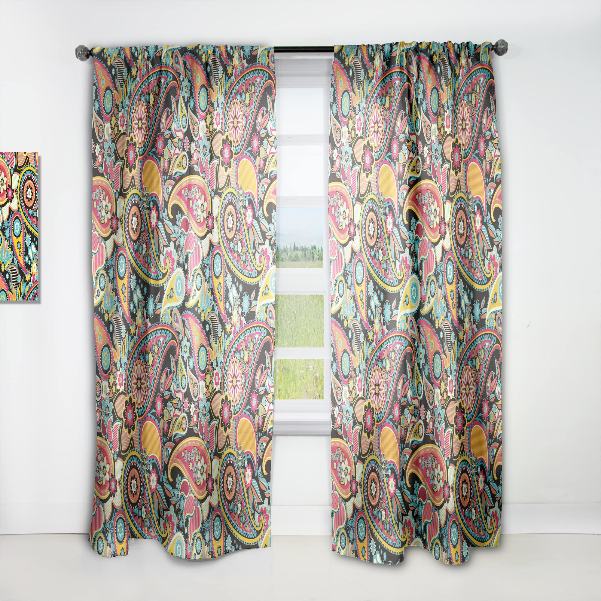 DesignQ Traditional Asian Paisley Print Curtains - Thermal Insulated Single Panel Window Drapes 52x84 Inches for Bedroom & Living Room - Perfect for Home Decor & Temperature Control